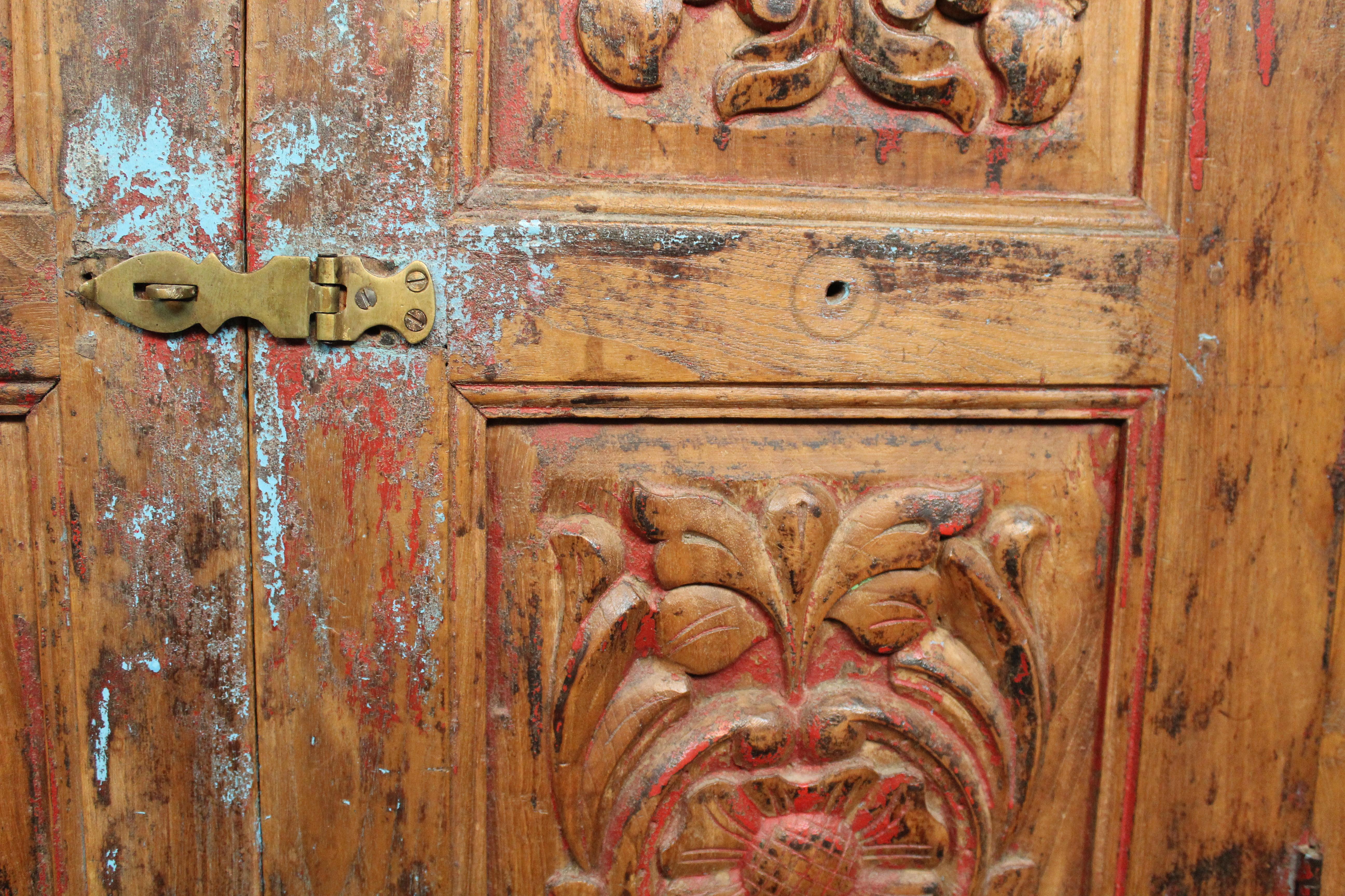 19th Century Antique Indian Teak Painted Armoire For Sale 7