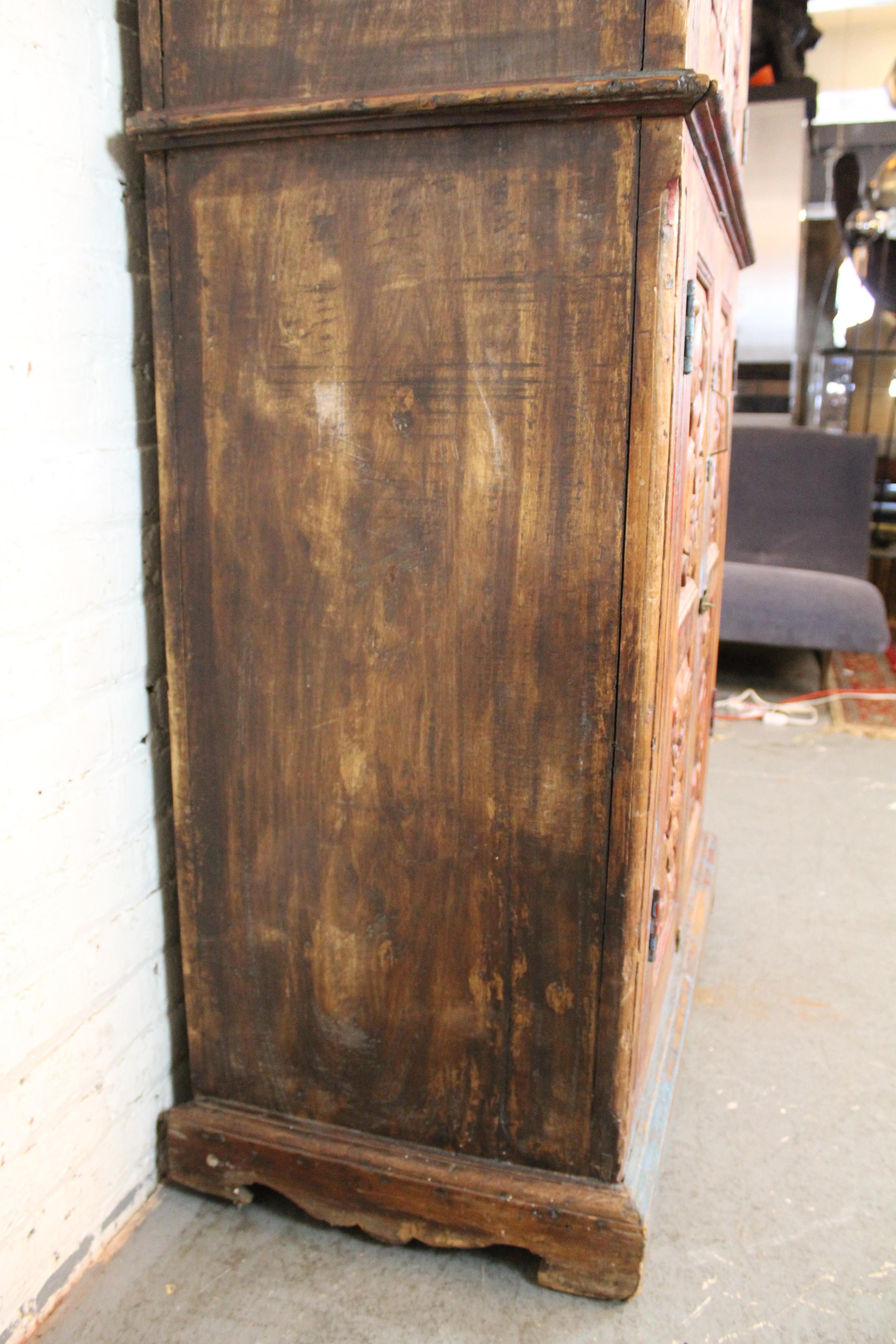 19th Century Antique Indian Teak Painted Armoire For Sale 3