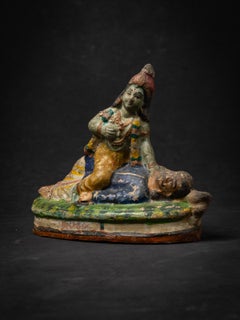 19th century Antique Indian terracotta statue of Krishna killing Kamsa