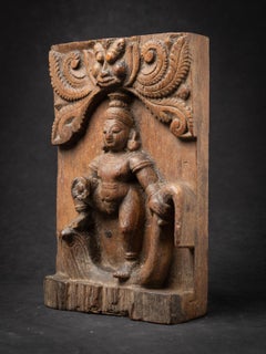 19th century Antique Indian wooden temple panel with Bala Krishna