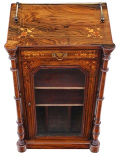 19th Century Antique Inlaid Burr Walnut Music Stand / Pier Display Cabinet