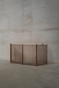 19th Century Antique Iron Brass and Mesh Four Panel Folding Fireplace Screen