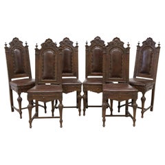 19th Century Antique Italian Baroque Style, Brown, (6)  Upholstery Side Chairs!