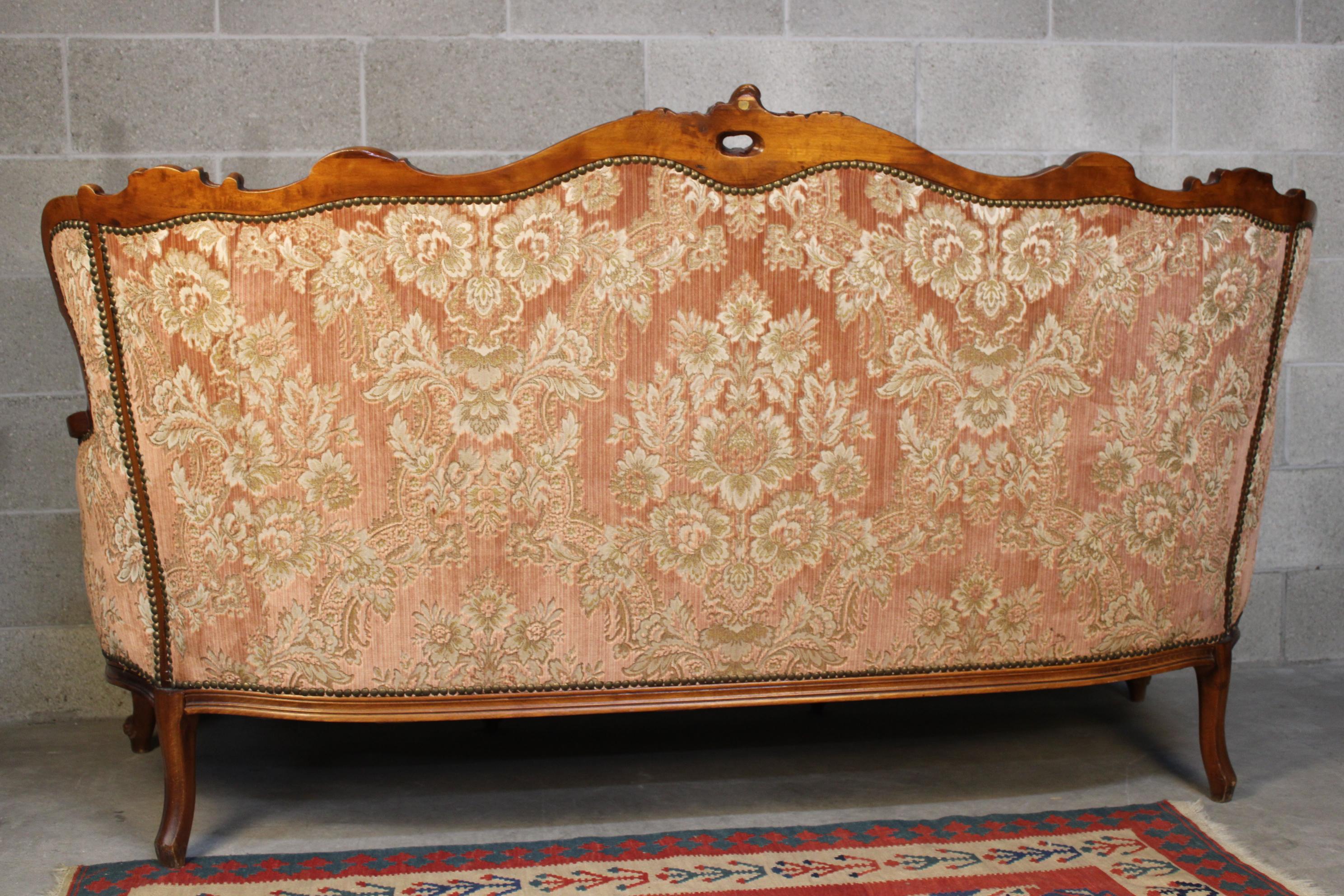 Textile Italian Walnut Sofa For Sale