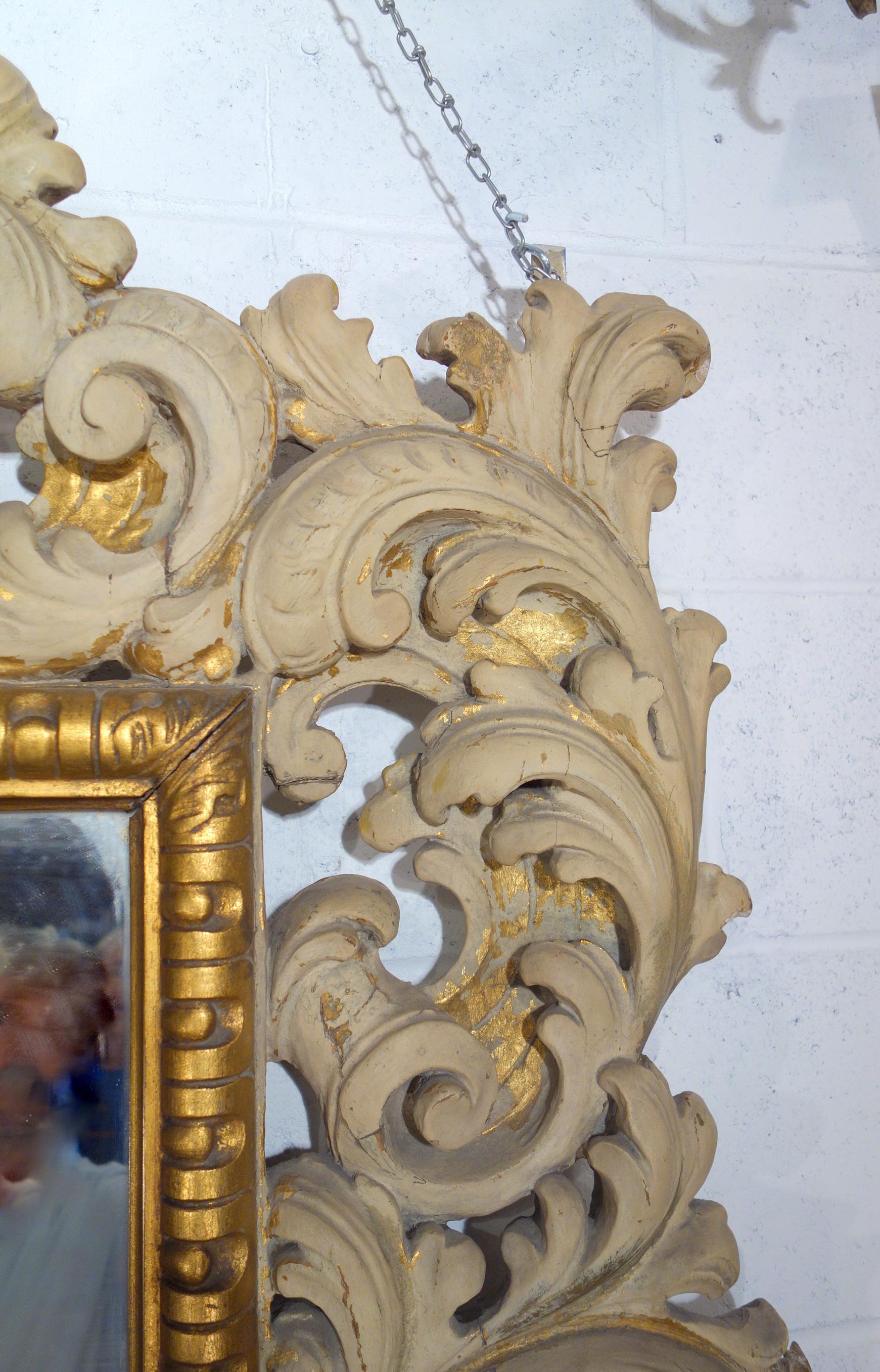 19th Century Italian Carved Enameled Giltwood Baroque Mirror, circa 1890 6