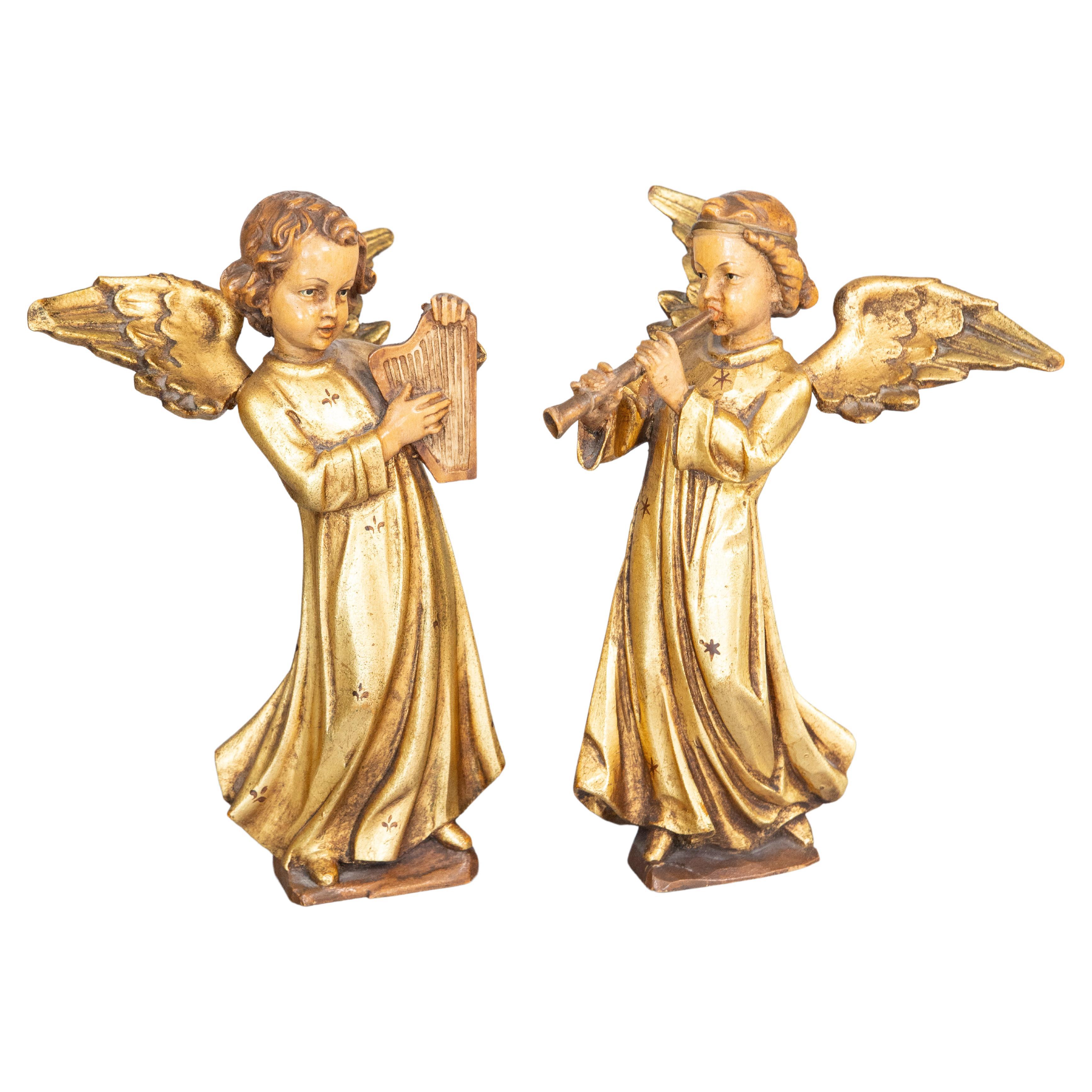 19th Century Antique Italian Gilt Angel Figures, A Pair