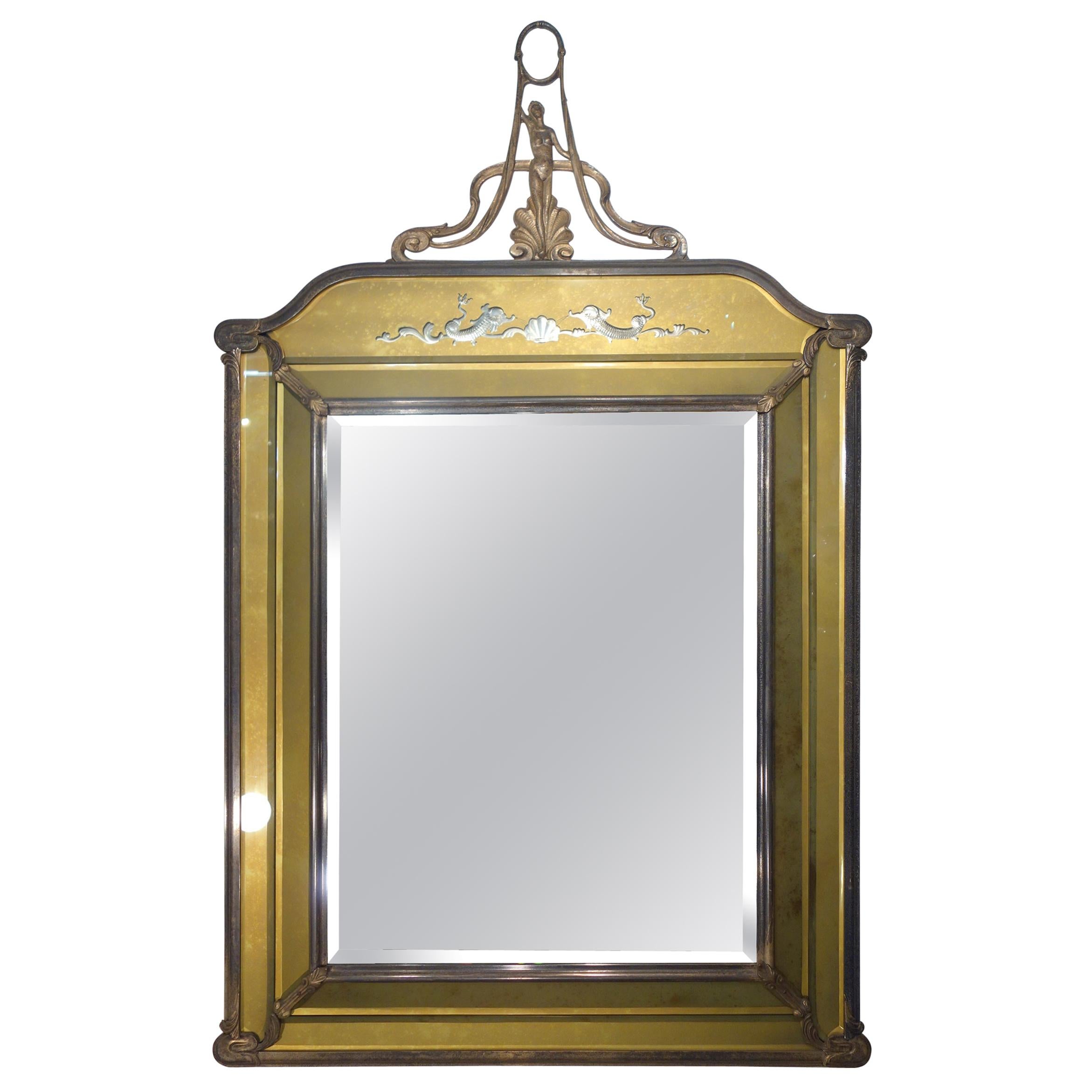 19th Century Italian Liberty Style Metal and Glass Facet Mirror Circa 1890 For Sale