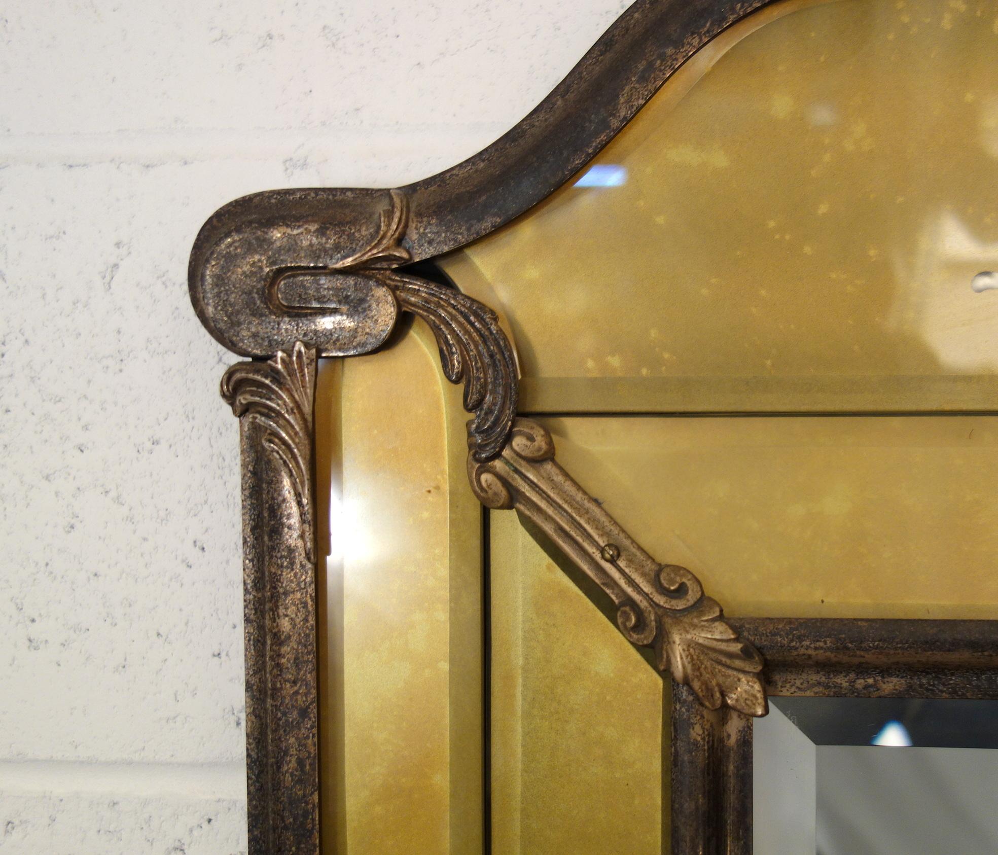 Late 19th Century 19th Century Italian Liberty Style Metal and Glass Facet Mirror Circa 1890 For Sale