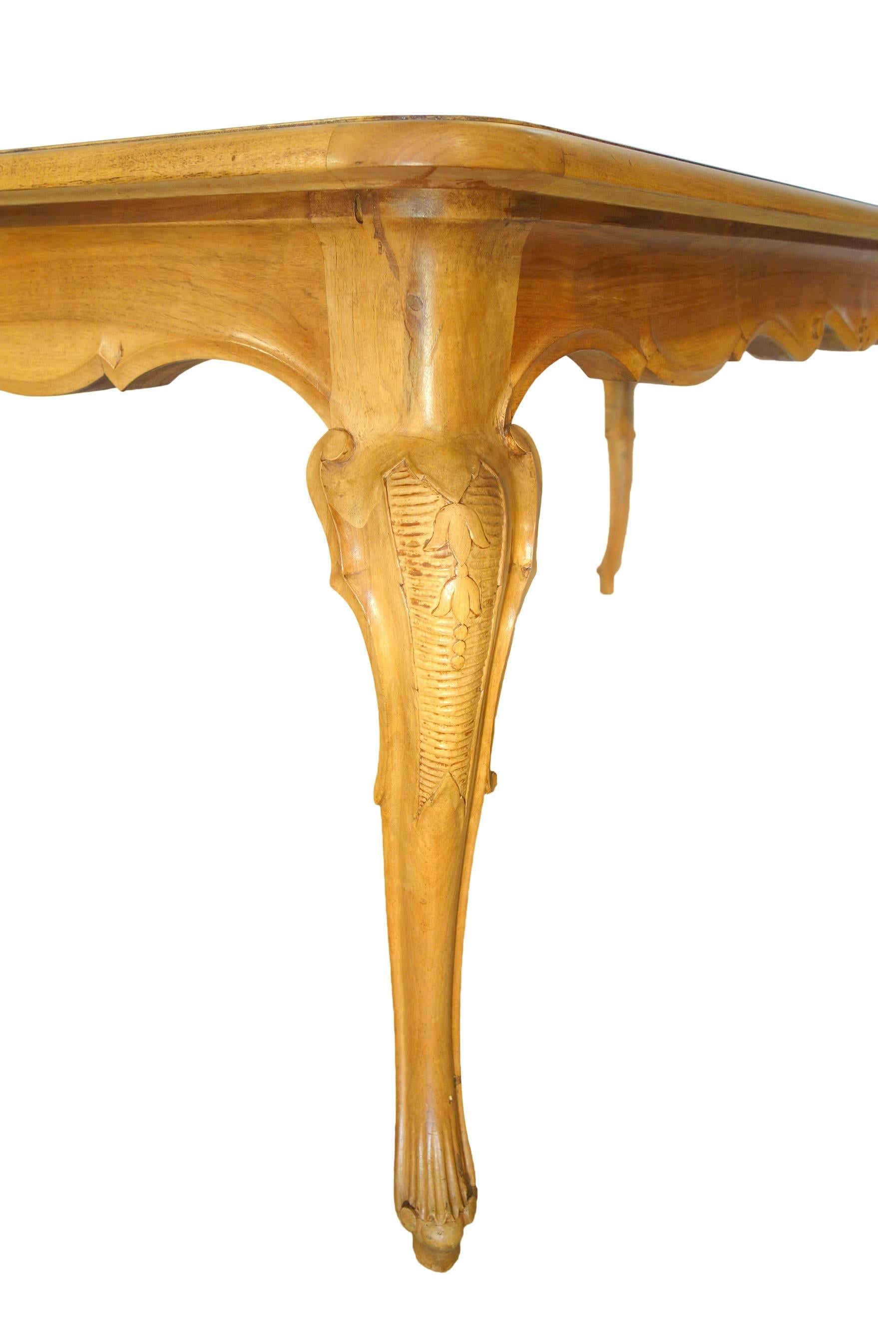 19th Century Antique Italian Louis XV Style Natural Walnut Dining Table Ca 1890 For Sale 2