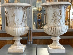 19th Century Antique Italian Marble Bacchanalian Urns Pair