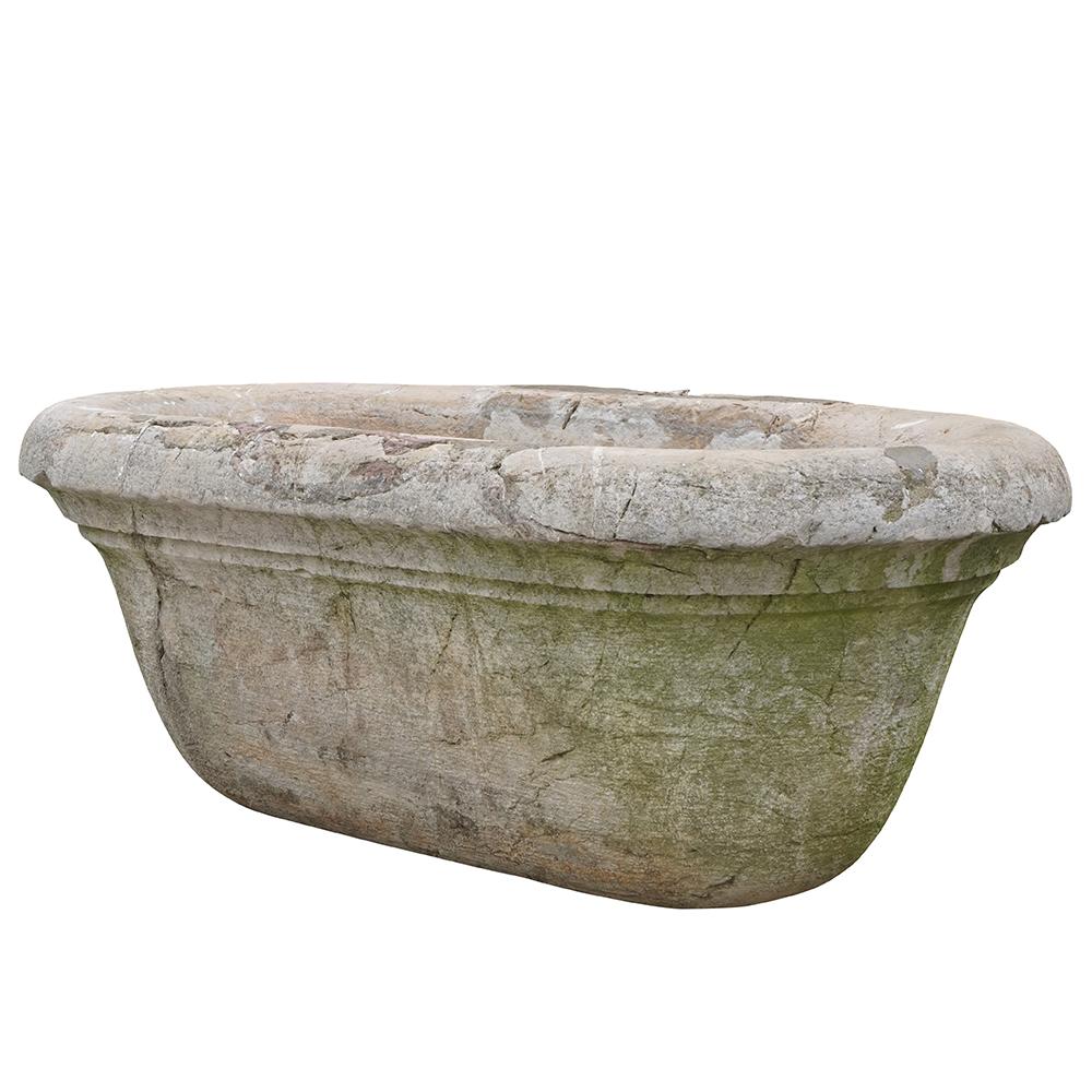 A hand carved antique Italian marble tub made of Biancone marble, in good condition. The basin should be used for decorative purposes only, for example a planter and not as a water retaining basin. Wear consistent with age and use, circa 1820-1860