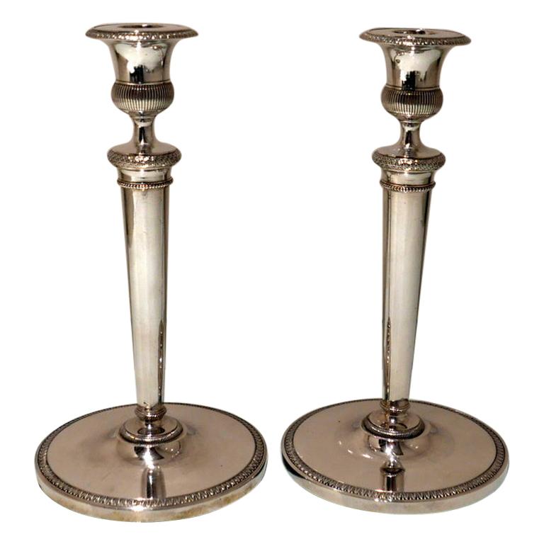 19th Century Antique Italian Pair Silver Candlesticks Milan circa 1820 E Brusa For Sale