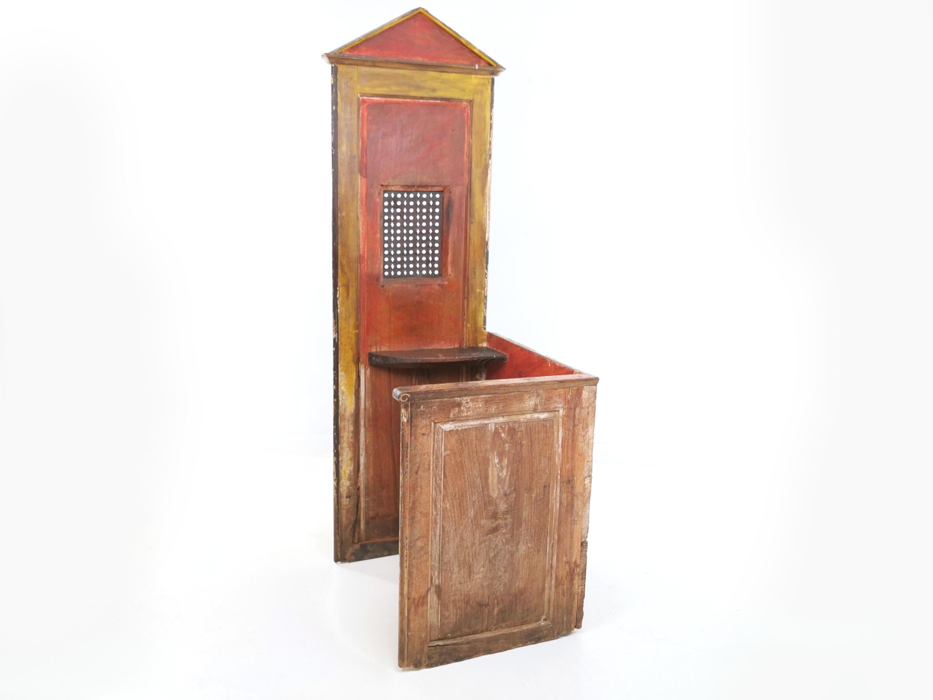 Wood 19th Century Antique Italian Priest's Confessional Booth