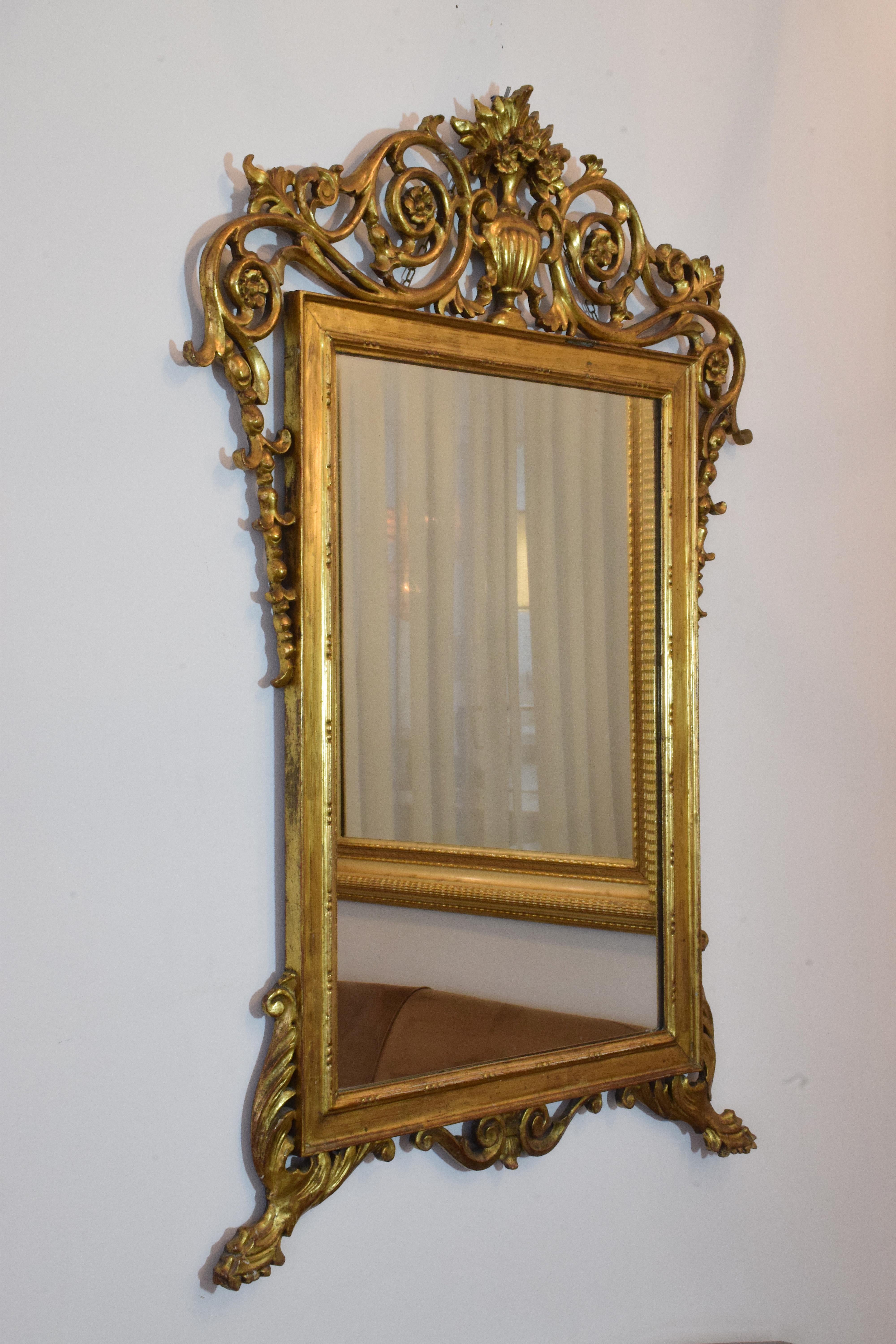 Antique 19th Century Italian Rococo Giltwood Wall Mirror 3