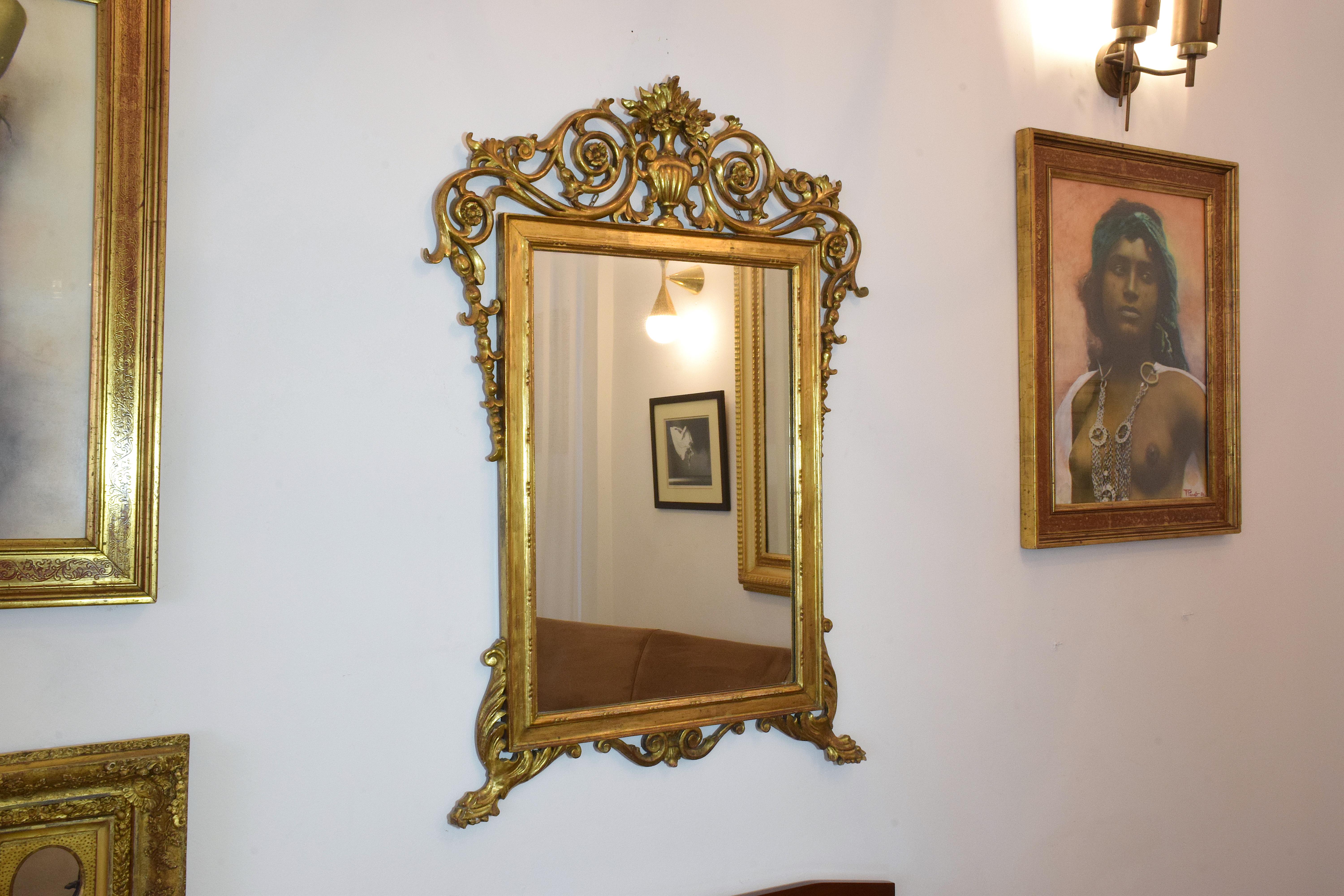Antique 19th Century Italian Rococo Giltwood Wall Mirror 1