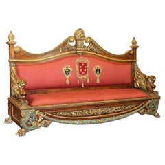 19th Century Antique Italian Sofa, Carved, Polychrome Walnut with Griffins!!