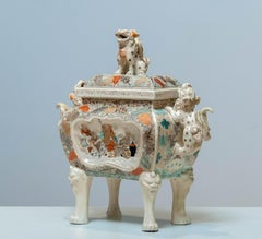 Qing Dinasty Antique Chinese Fu Foo Dogs Protected Ceramic Fang Ding