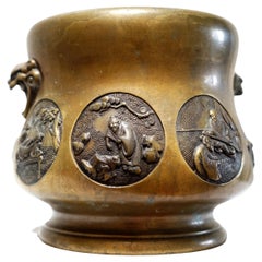 Antico incensiere giapponese in bronzo del periodo Meiji del XIX secolo