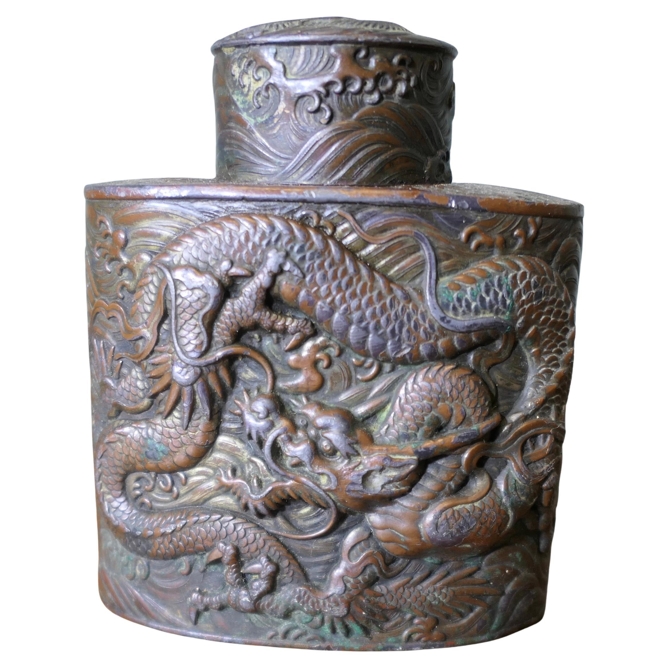 19th Century Antique Japanese Silver Plated Tea Caddy For Sale