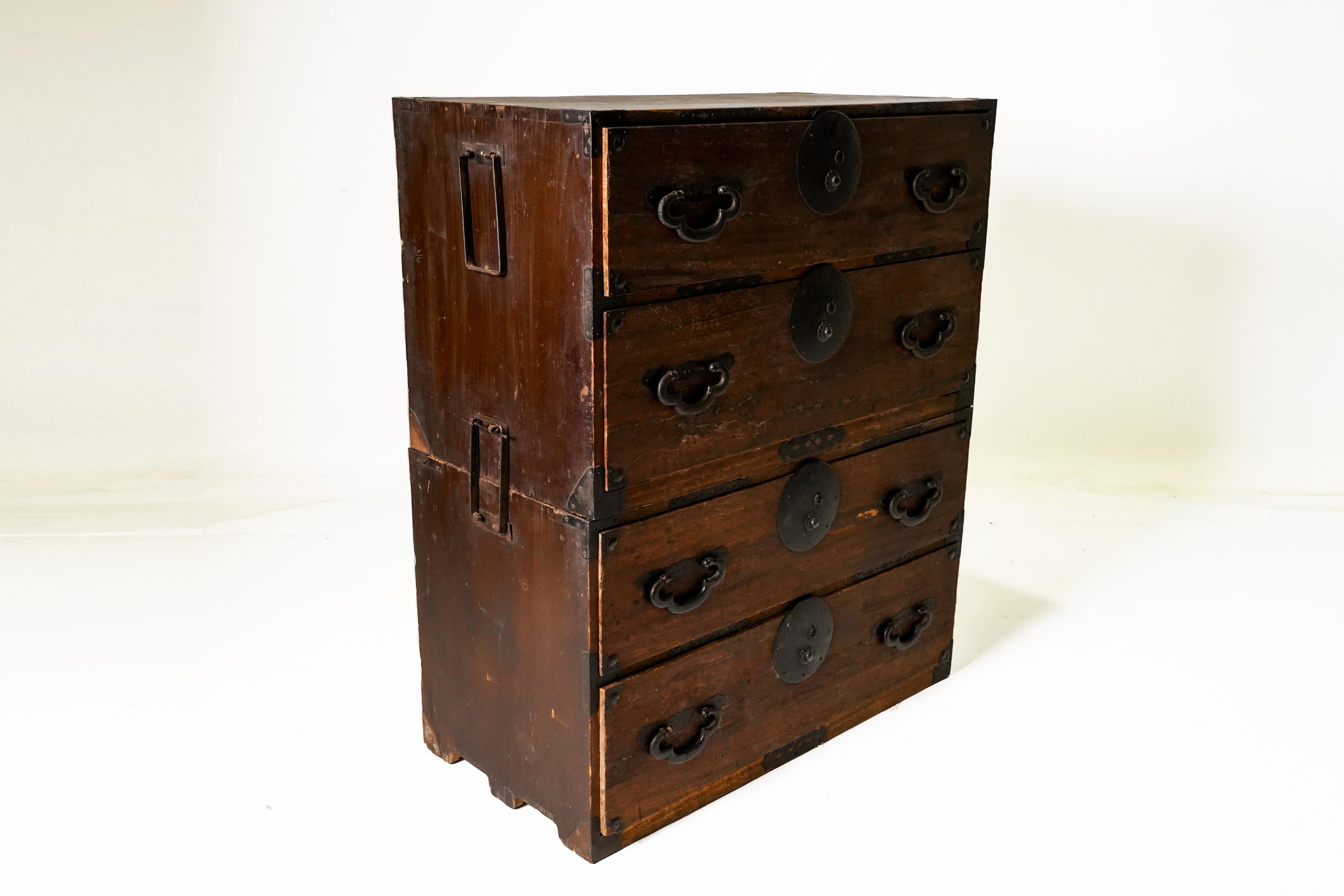 All Original C. 1850 Japanese Tansu Chest, 2 Parts In Good Condition For Sale In Chicago, IL