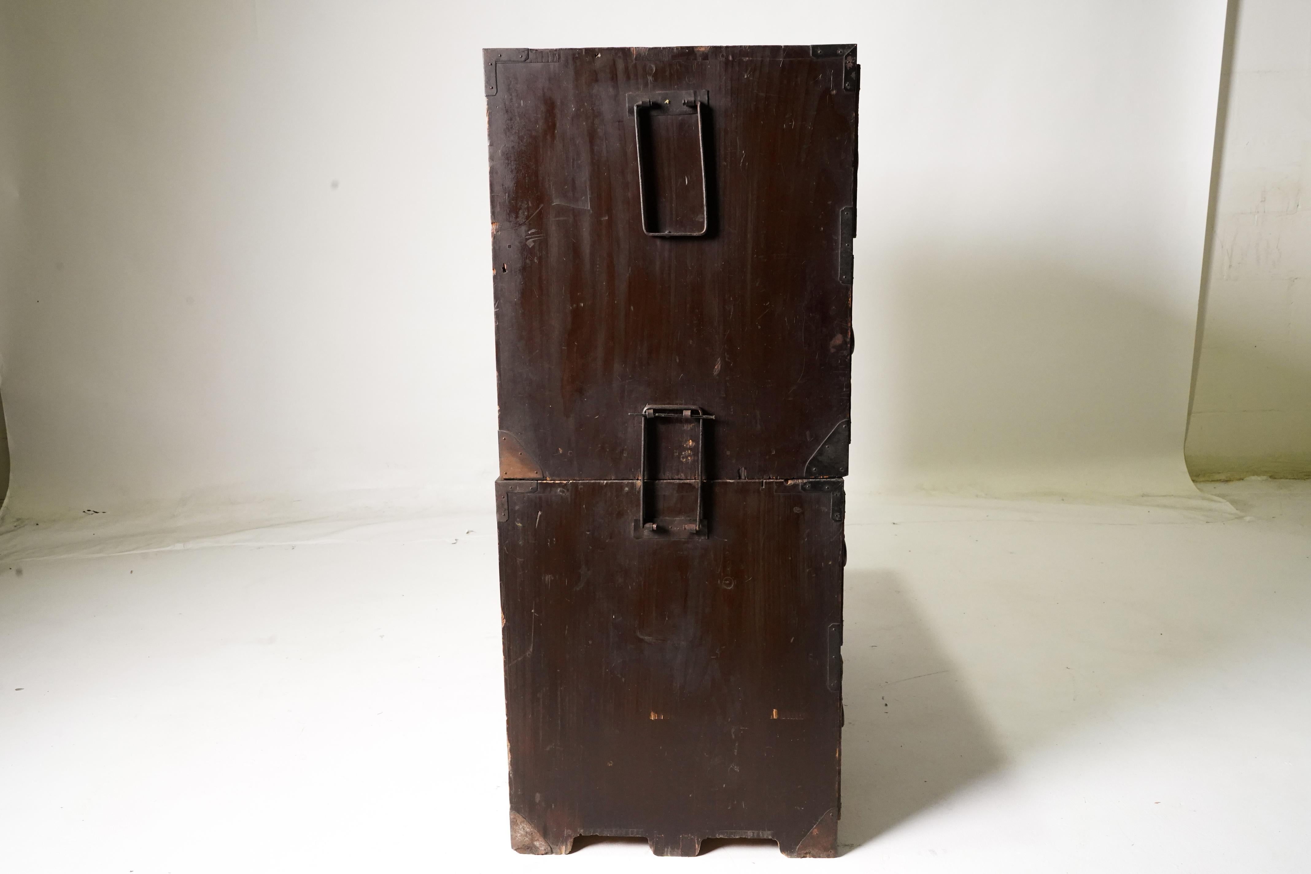 19th Century All Original C. 1850 Japanese Tansu Chest, 2 Parts For Sale