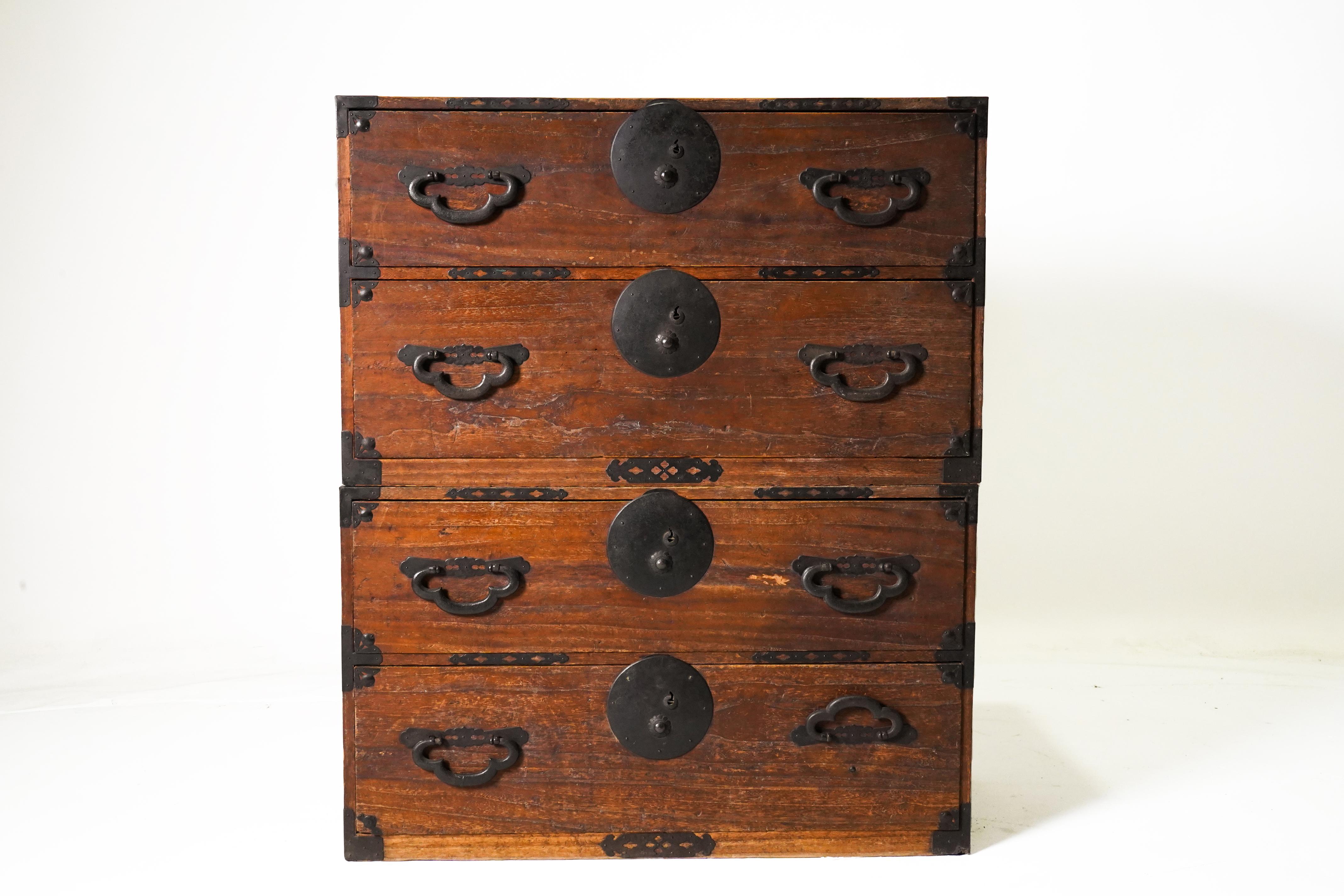 All Original C. 1850 Japanese Tansu Chest, 2 Parts For Sale 1