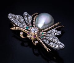 19th Century Antique Jeweled Butterfly Brooch Pin