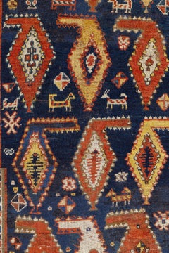19th Century Caucasian Karabagh Rug, Multi-Color Diamond Motifs, Animal Figures