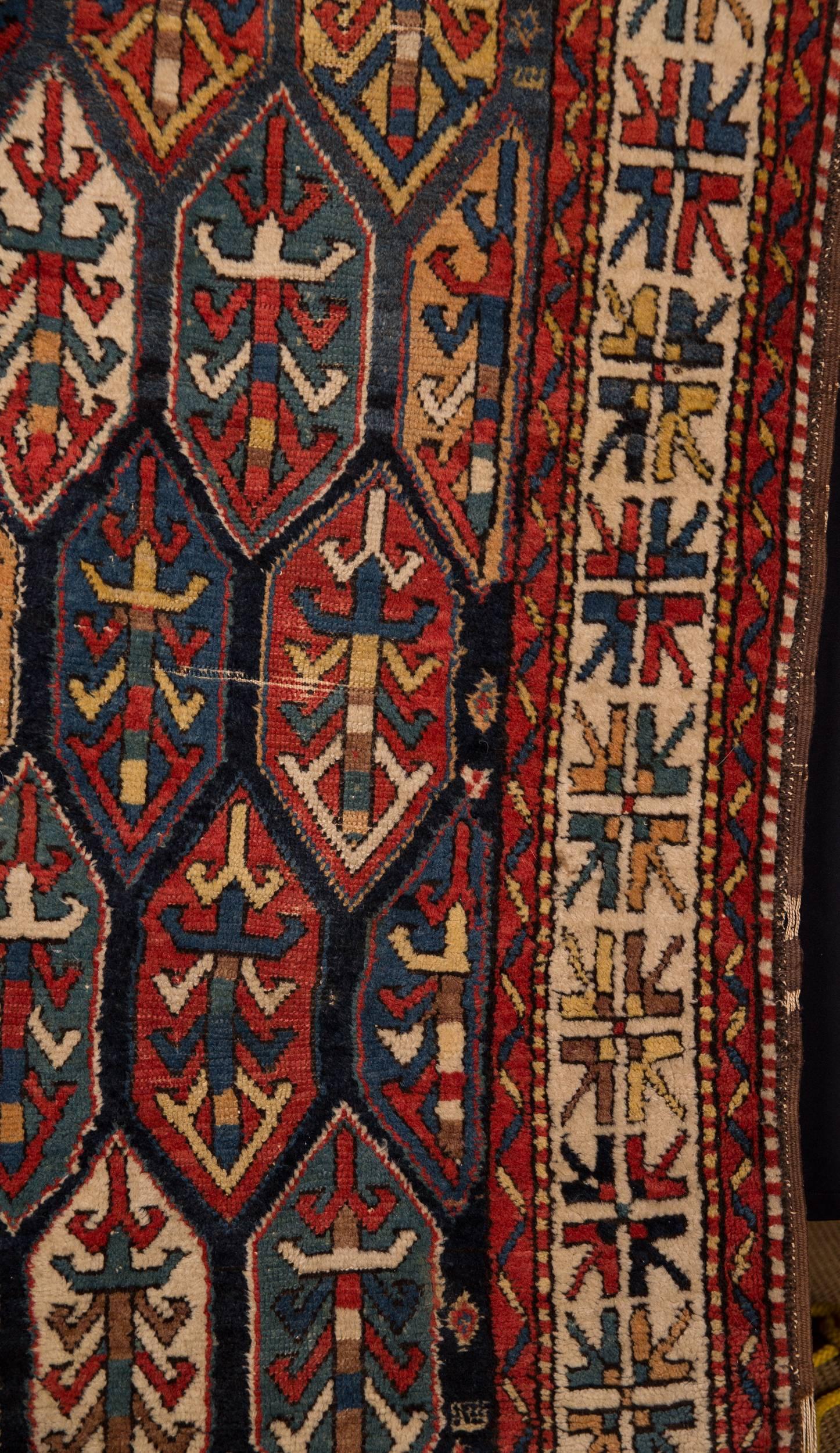 19th Century Antique Kazak Carpet In Fair Condition In Berlin, DE