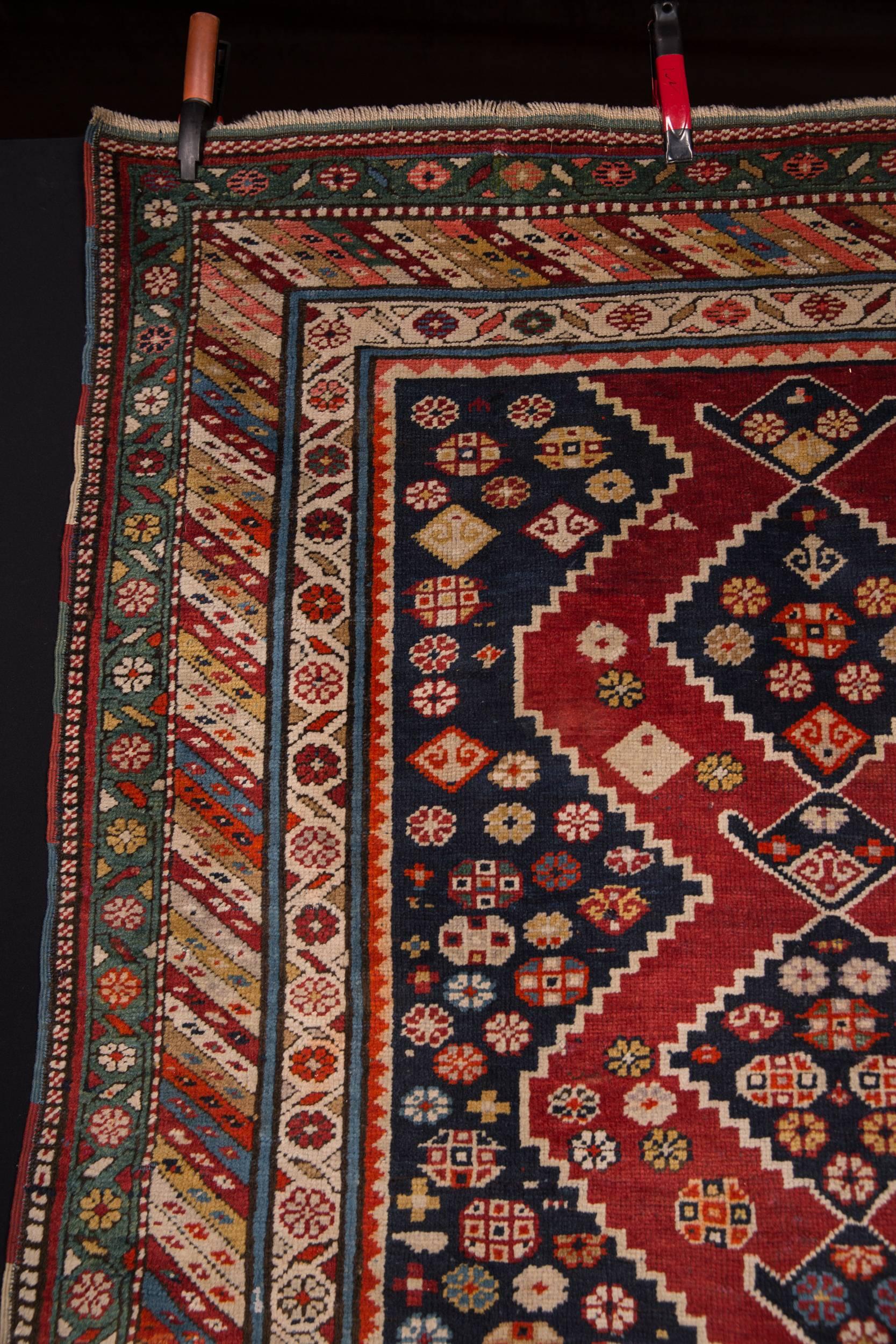 Antique rare Kazak carpet. Good historical condition. See detail pictures. Measures: 230 cm x125 cm.