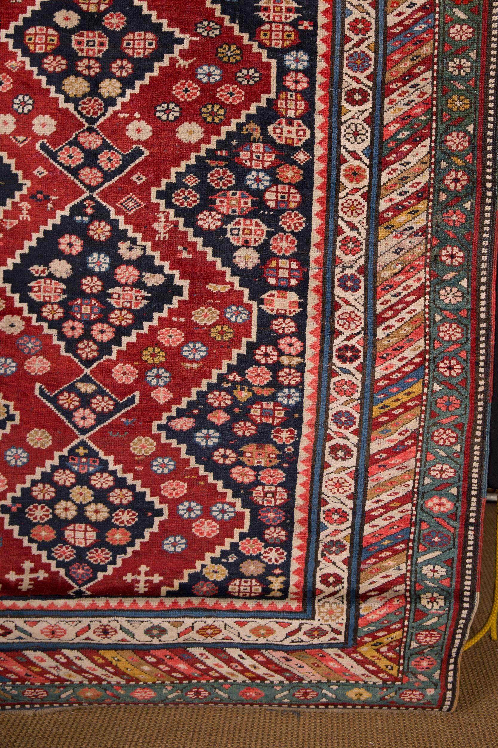 Hand-Knotted 19th Century Antique Kazak Carpet Rug