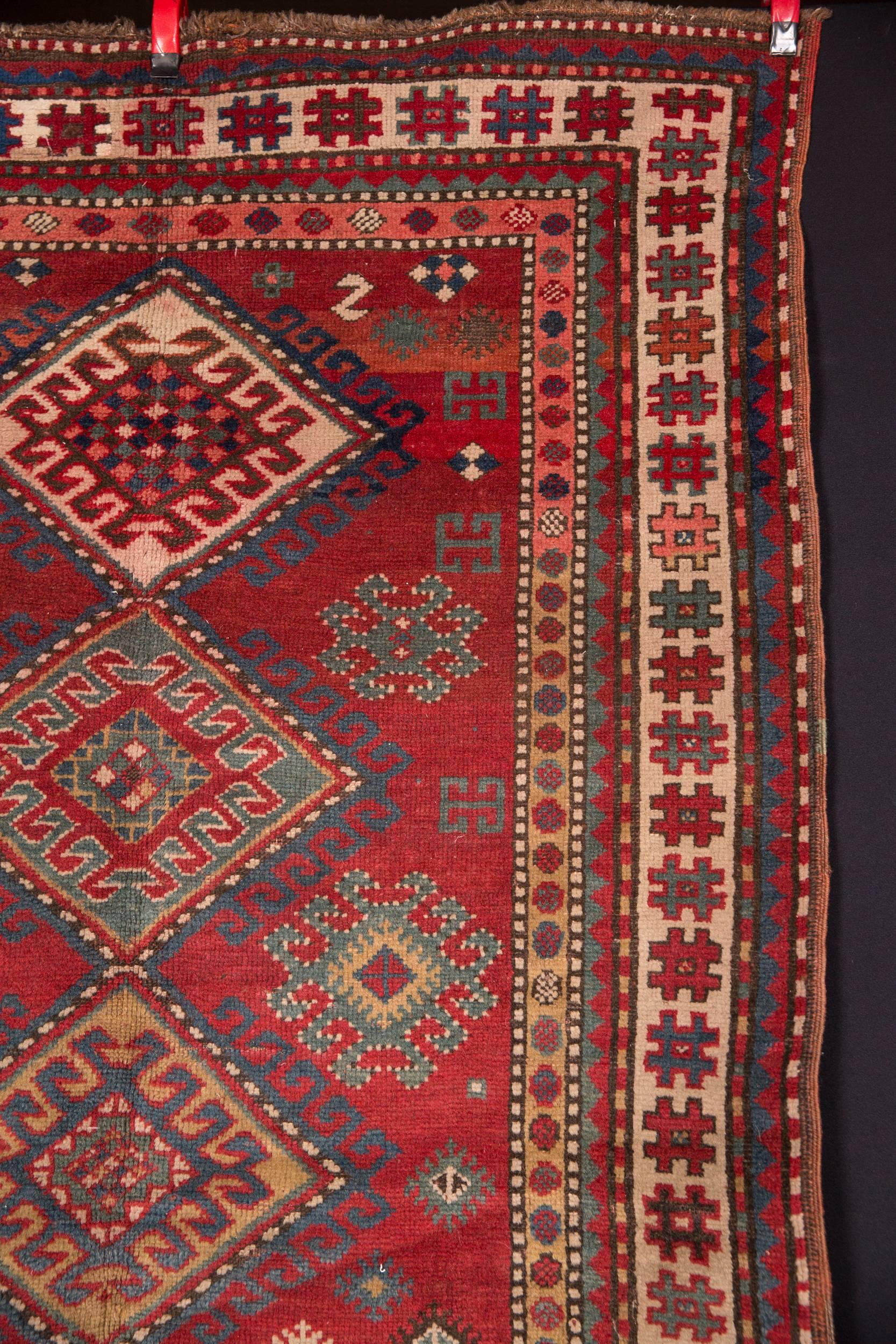 Caucasian 19th Century Antique Kazak Rug Carpet