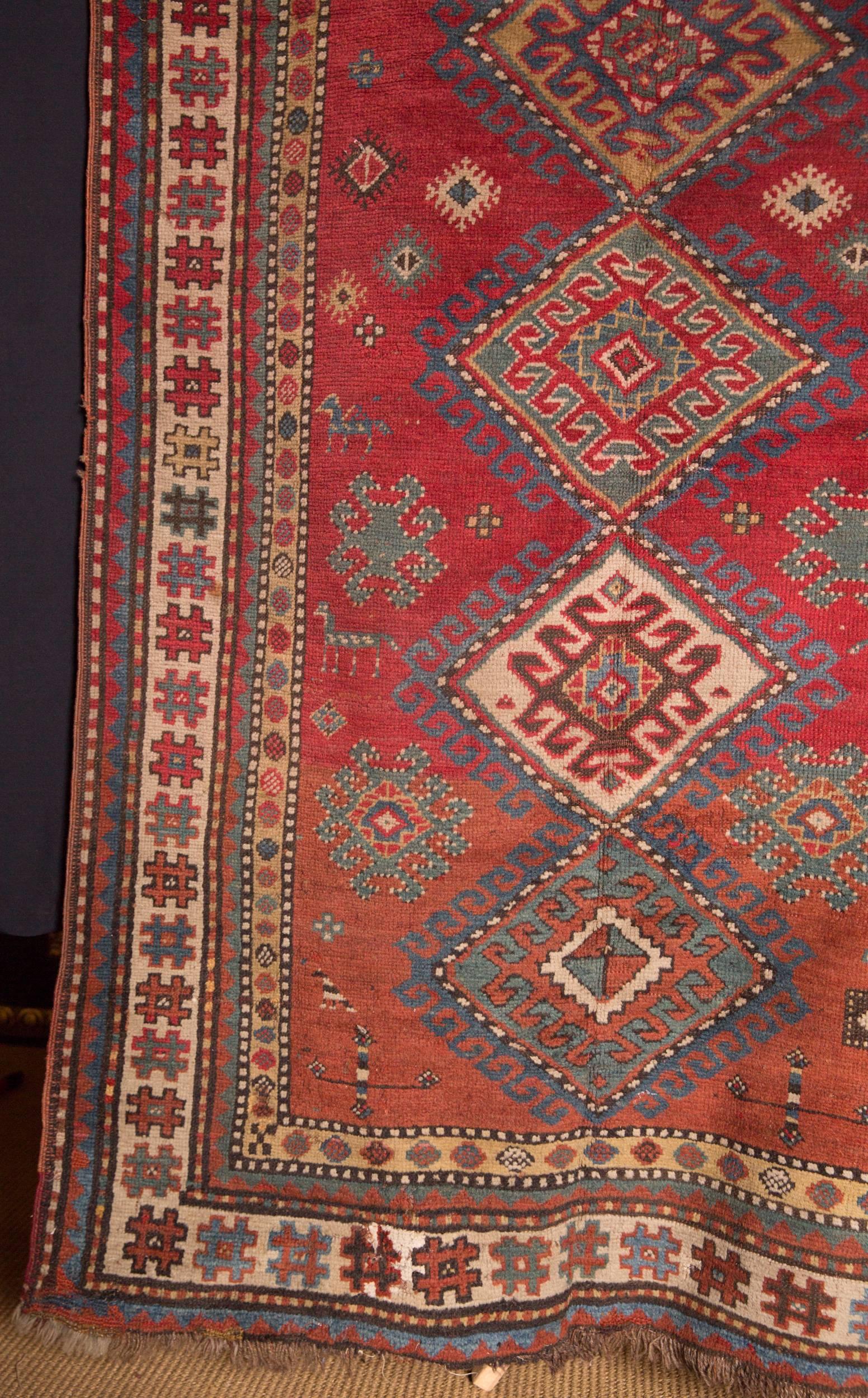 19th Century Antique Kazak Rug Carpet In Good Condition In Berlin, DE