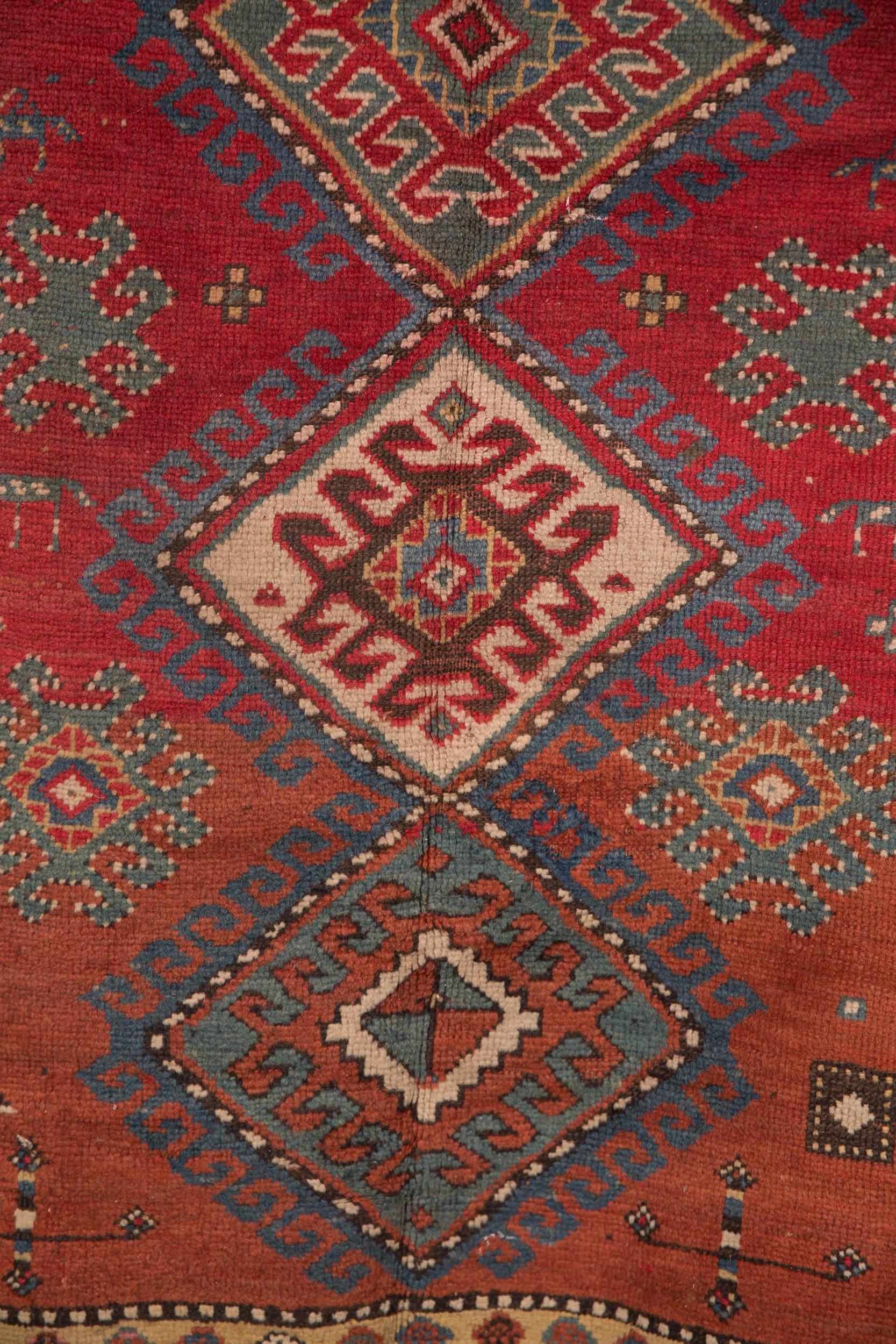 Wool 19th Century Antique Kazak Rug Carpet