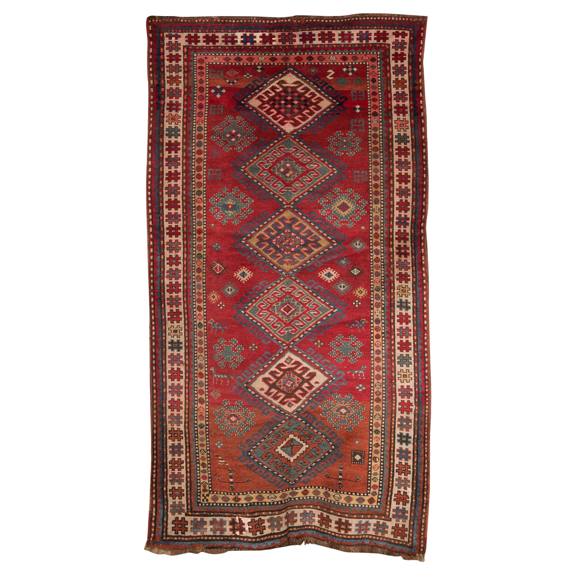 19th Century Antique Kazak Rug Carpet