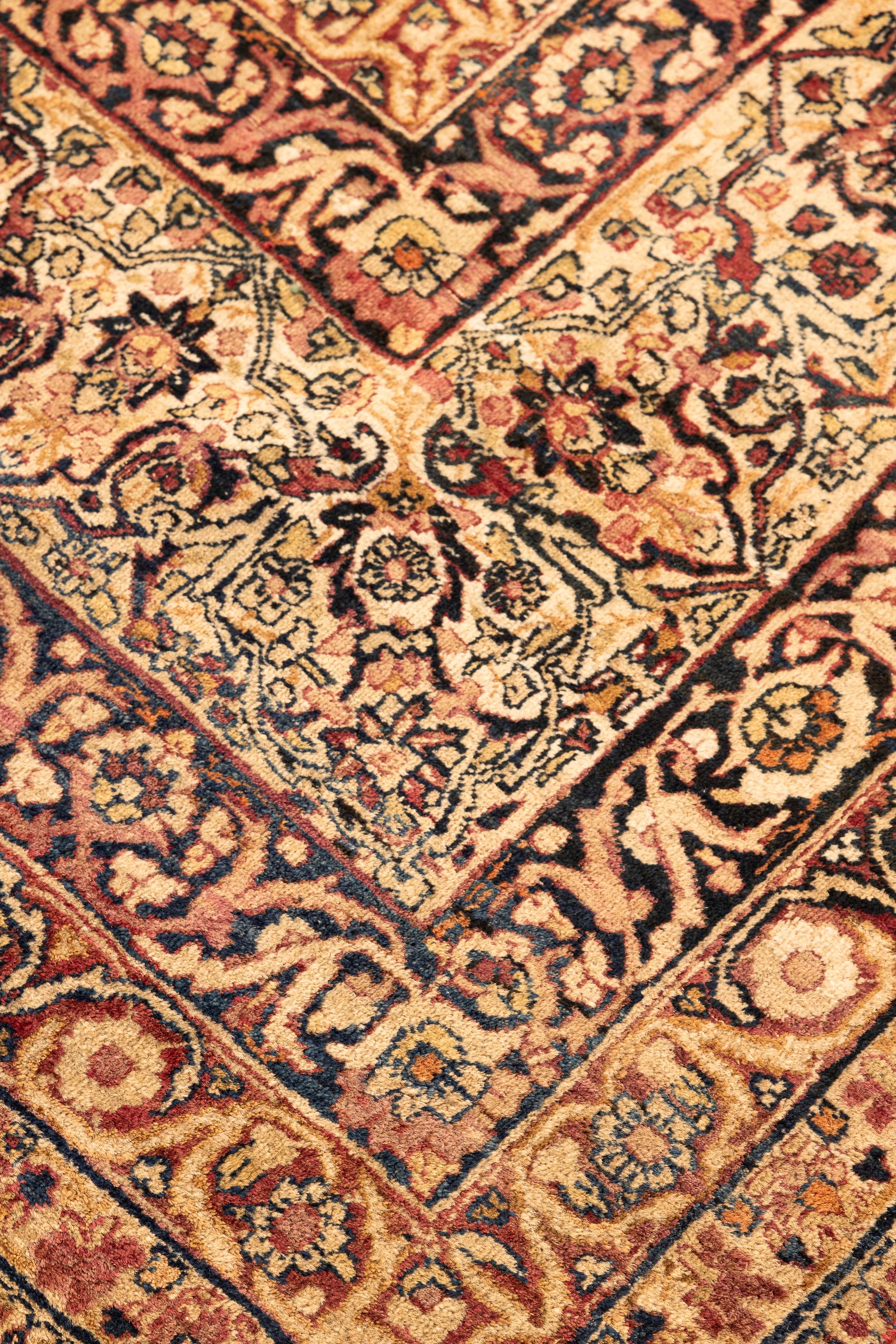 Teinture végétale Tapis persan ancien Kerman Lavar du 19ème siècle en vente