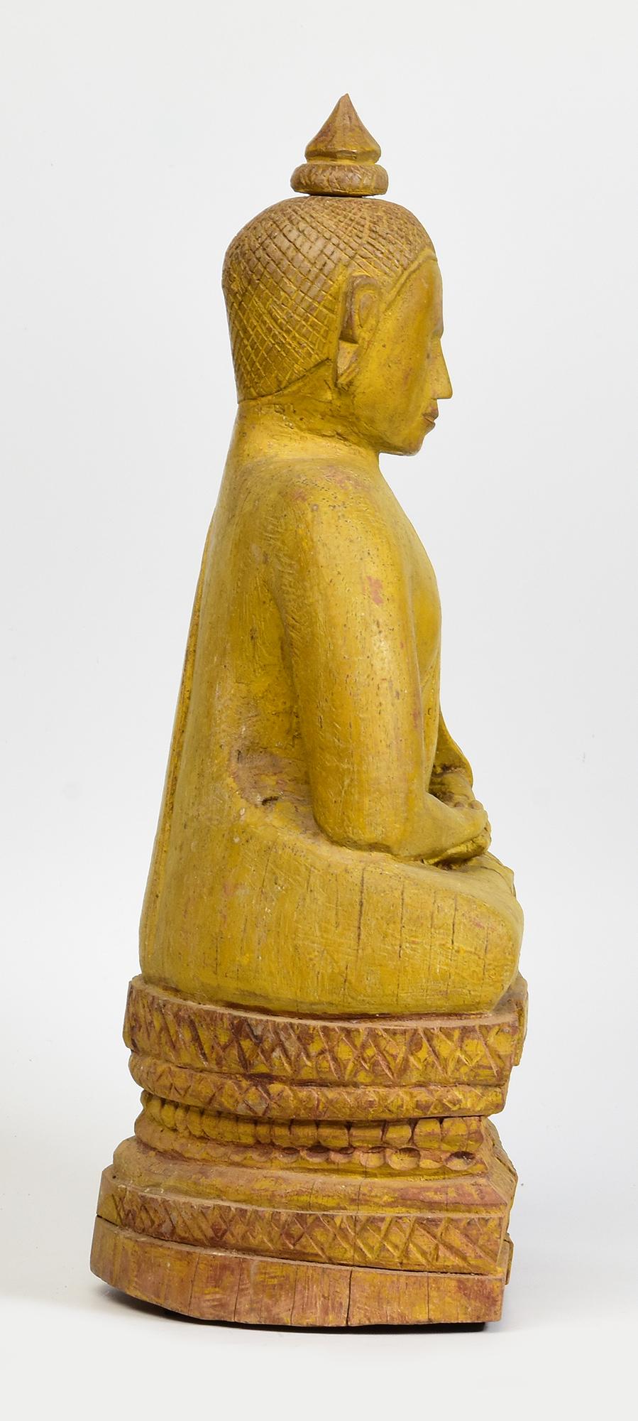 19. Jahrhundert, Antiker sitzender Buddha aus Khmer-Holz im Angebot 5