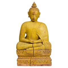 19th Century, Antique Khmer Wooden Seated Buddha