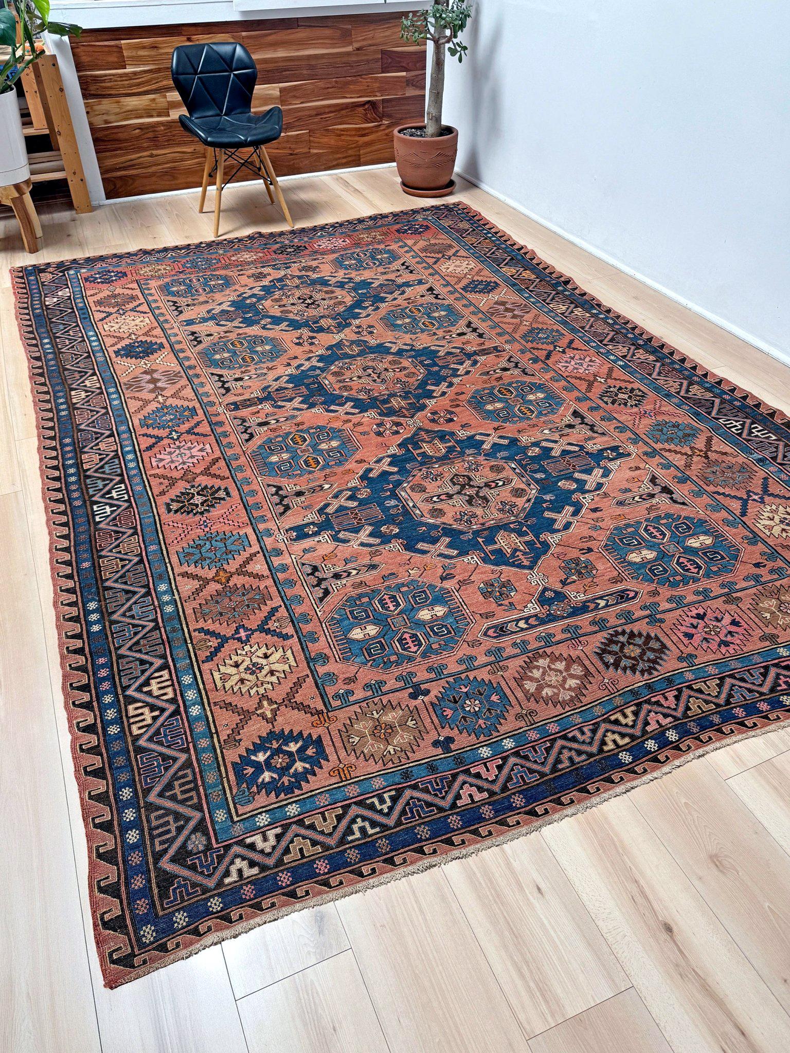 Azero Antico Konagkend Soumak del 19° secolo - Tappeto caucasico - 7′2″×10′6 - Azerbaigian in vendita