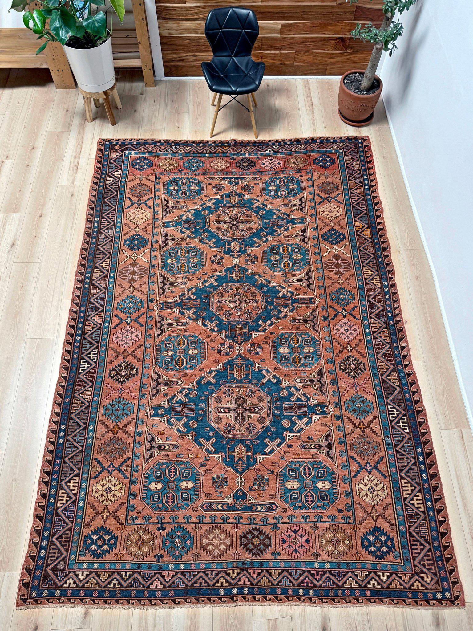 Rustico Antico Konagkend Soumak del 19° secolo - Tappeto caucasico - 7′2″×10′6 - Azerbaigian in vendita