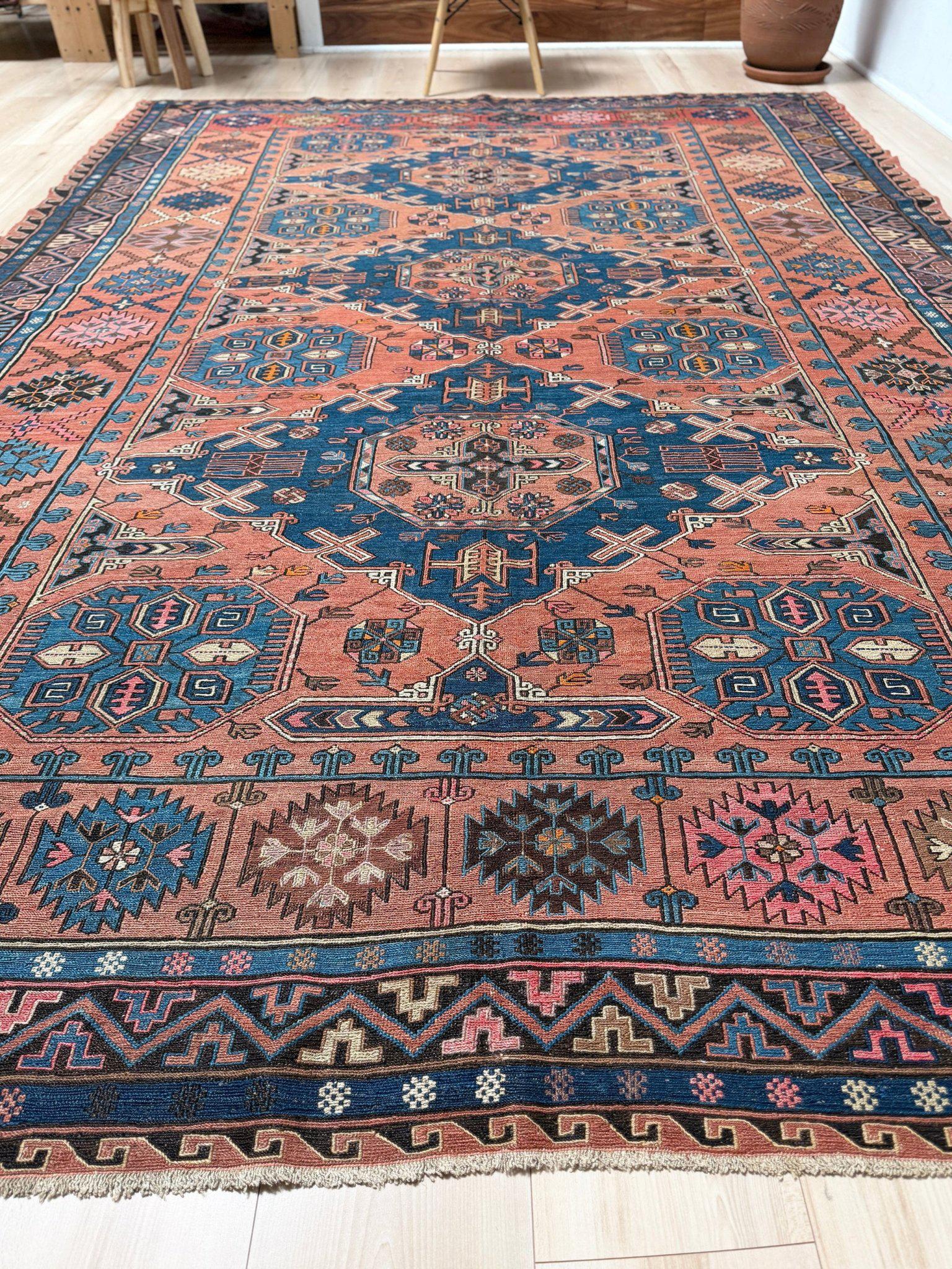 Tessuto a mano Antico Konagkend Soumak del 19° secolo - Tappeto caucasico - 7′2″×10′6 - Azerbaigian in vendita
