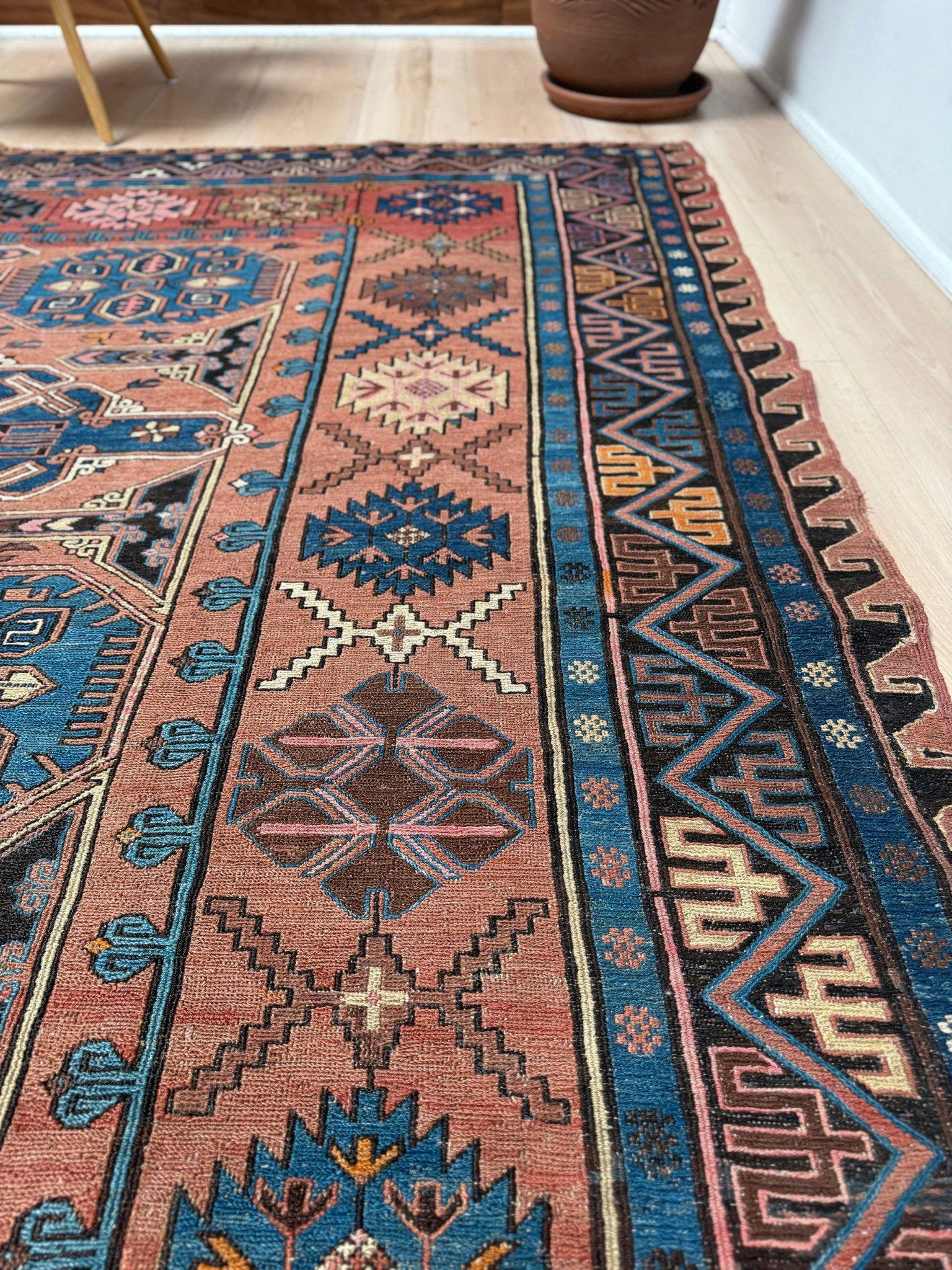 Lana Antico Konagkend Soumak del 19° secolo - Tappeto caucasico - 7′2″×10′6 - Azerbaigian in vendita
