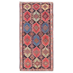 19th Century Antique Kuba Kilim Gallery Rug in with Vibrant Colors