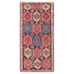 19th Century Antique Kuba Kilim Gallery Rug in with Vibrant Colors