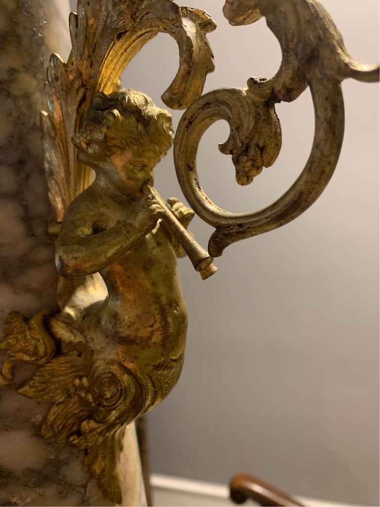 19th Century Antique Lamp Marble Alabaster Bronze Angels For Sale at