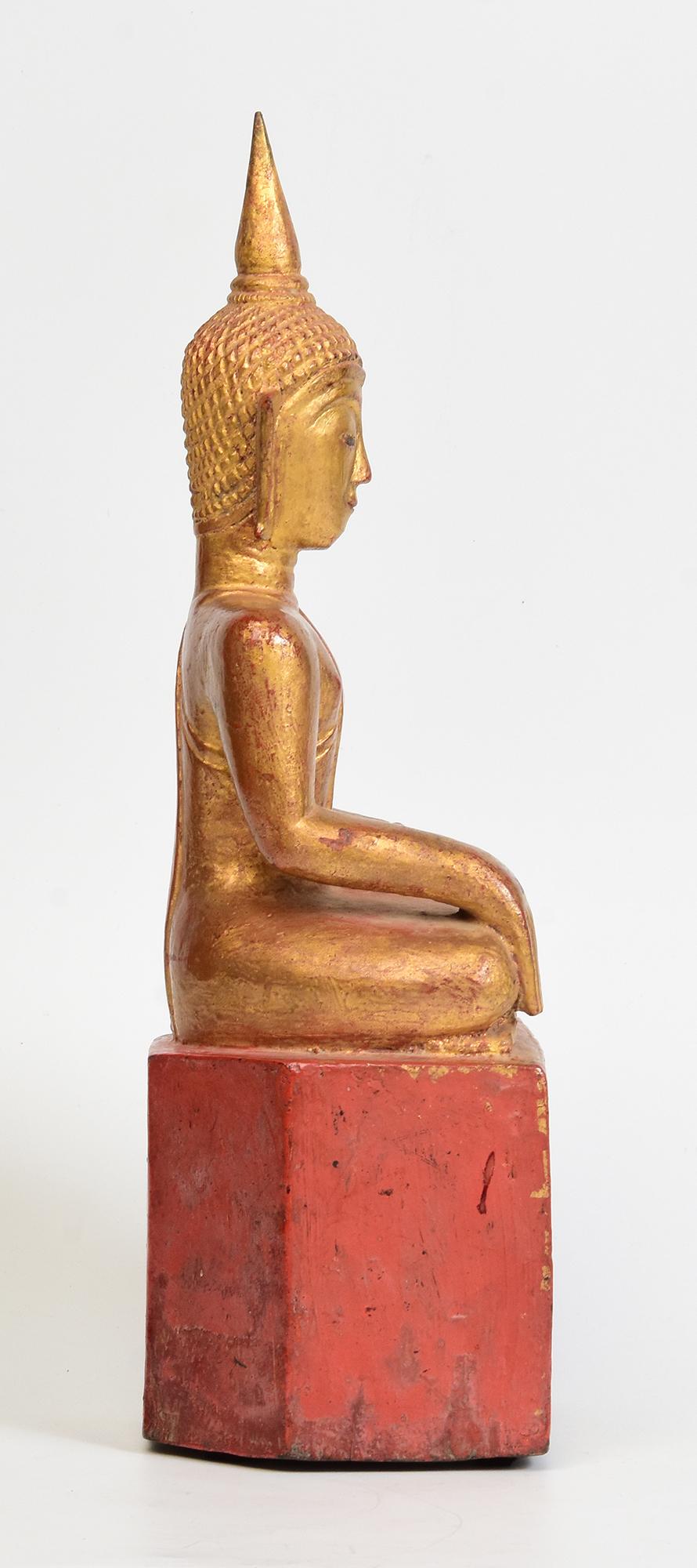 19th Century, Antique Lanna Thai Wooden Seated Buddha For Sale 6