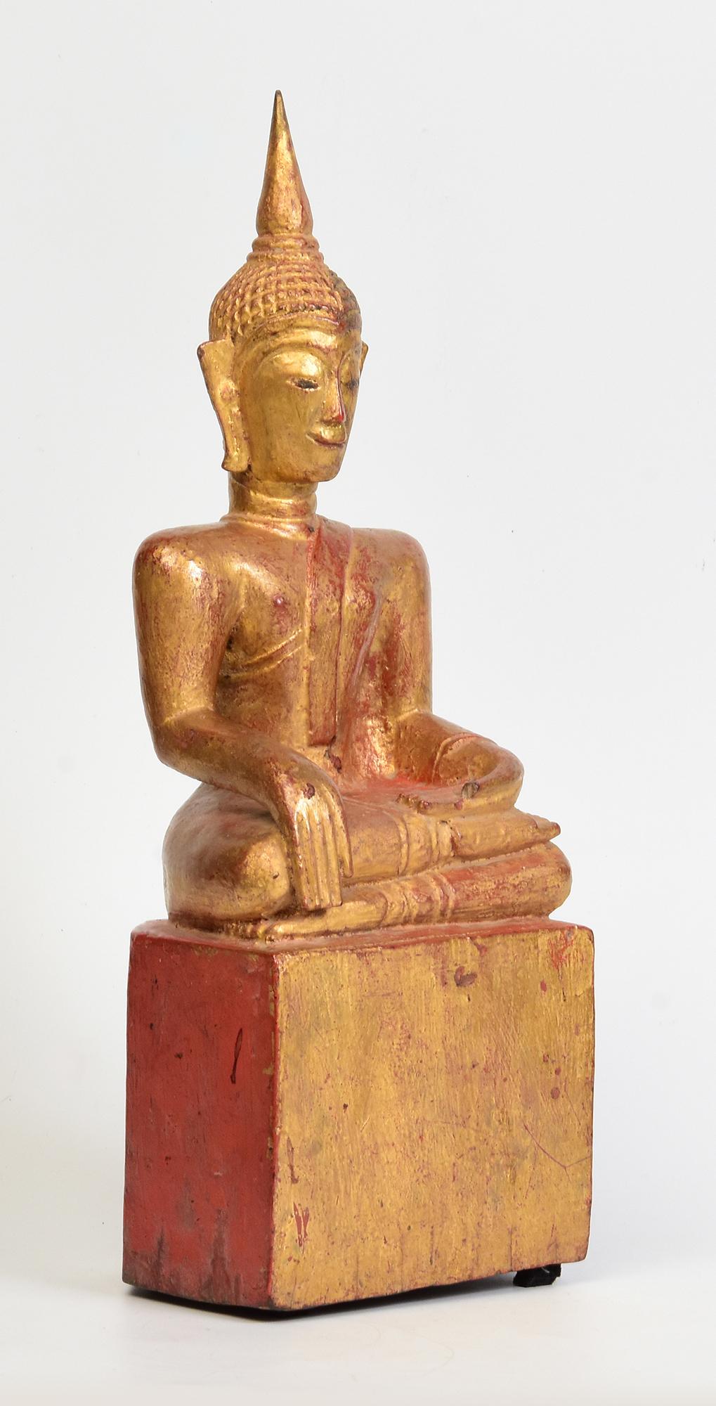 19th Century, Antique Lanna Thai Wooden Seated Buddha For Sale 7