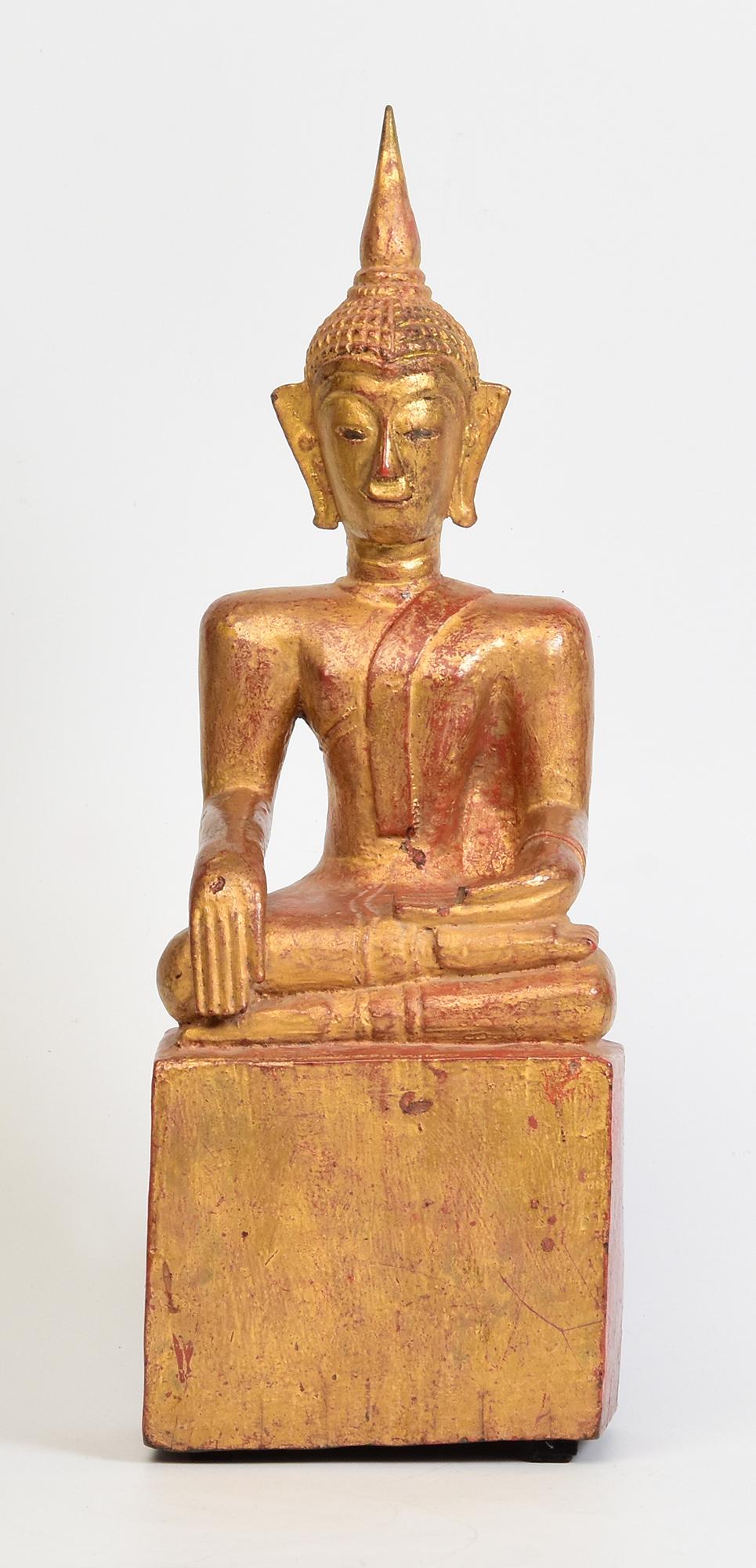 19th Century, Antique Lanna Thai Wooden Seated Buddha For Sale 8