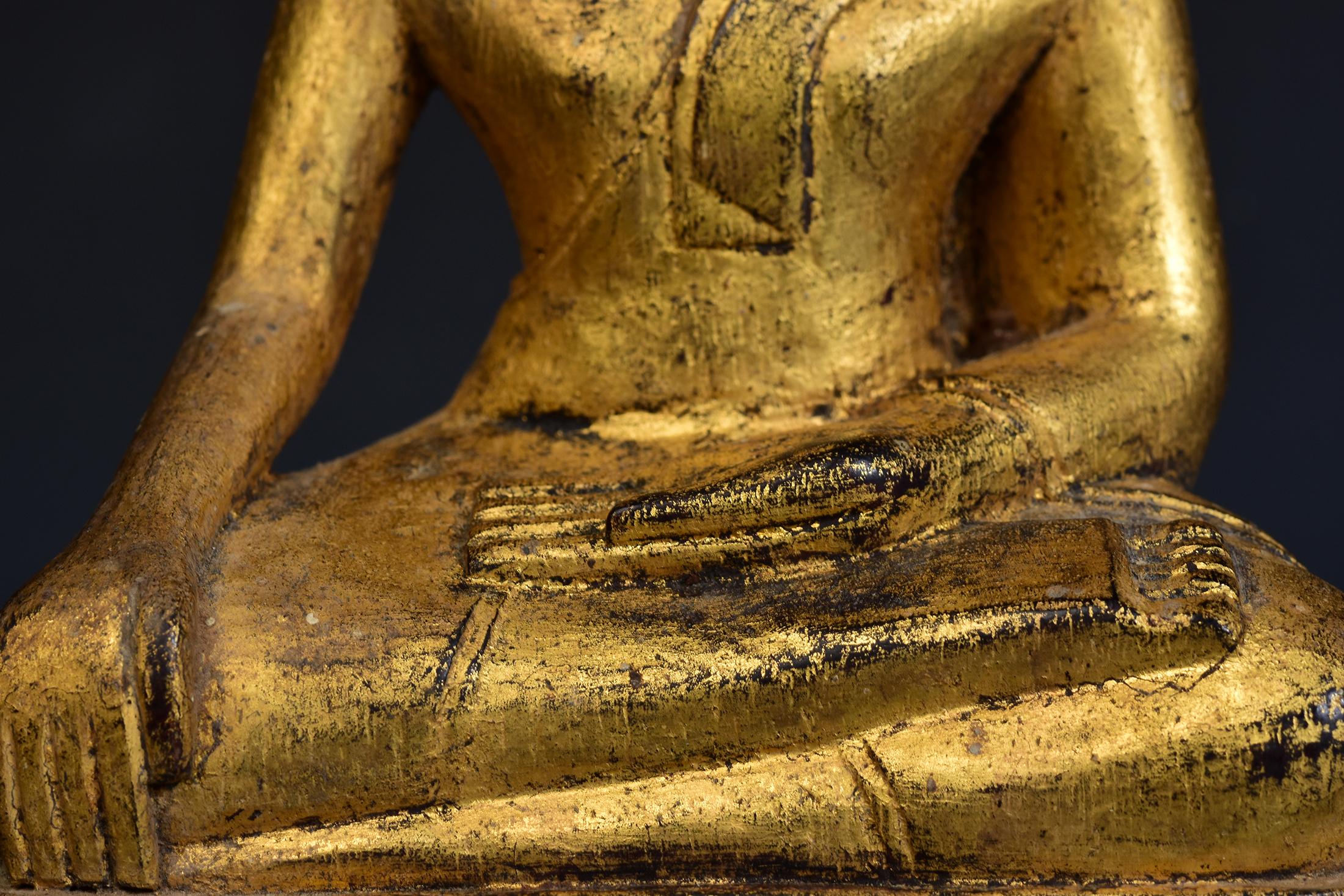 19th Century, Antique Lanna Thai Wooden Seated Buddha 1