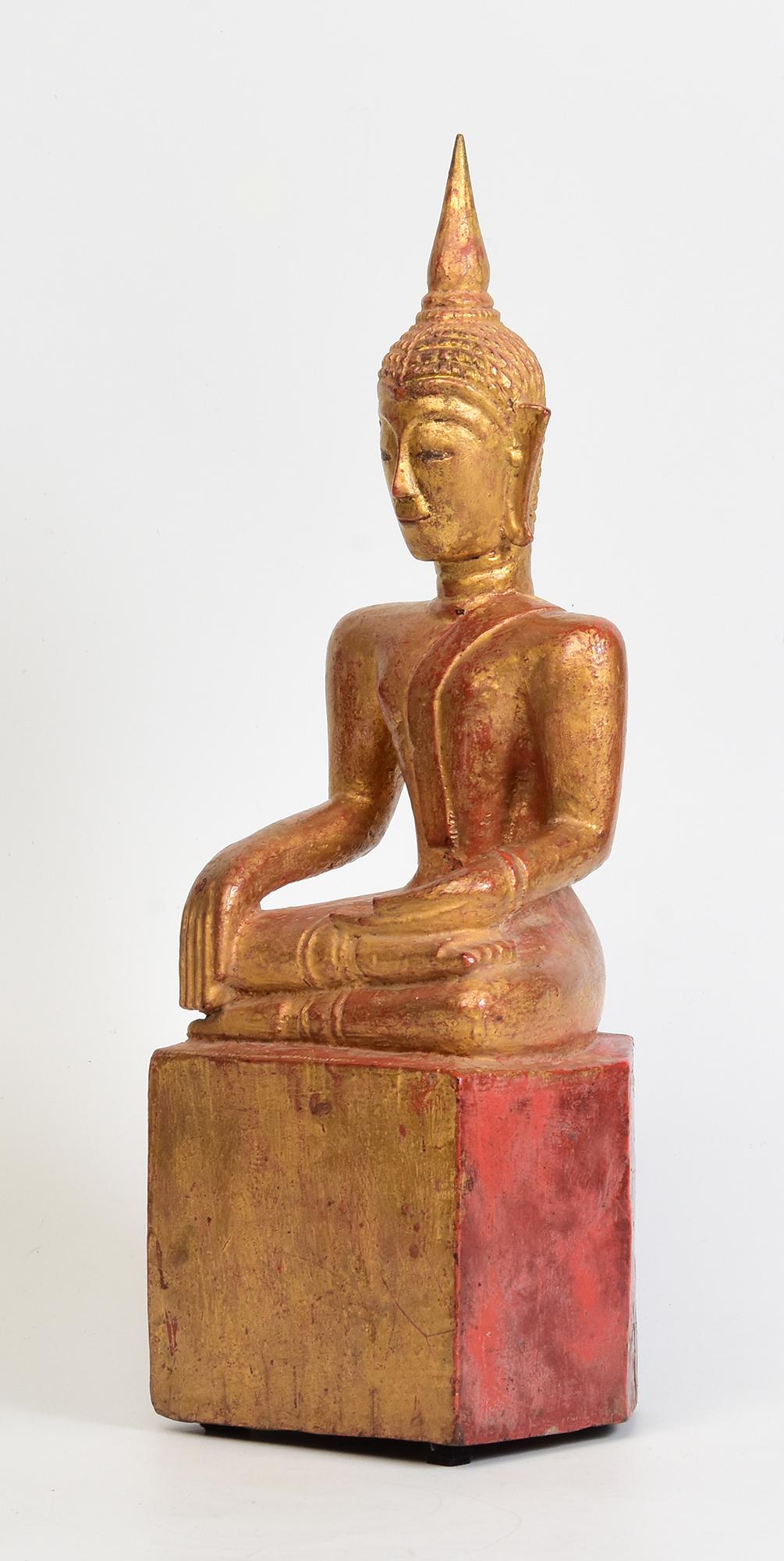 19th Century, Antique Lanna Thai Wooden Seated Buddha For Sale 2